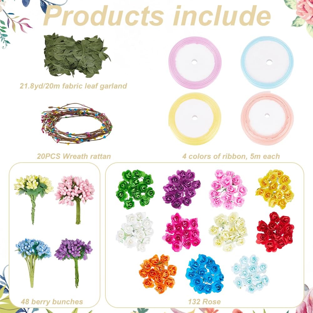20 Set Rose Flower Crowns Making Kit Make Your Own Floral Crown Wreath Colorf…