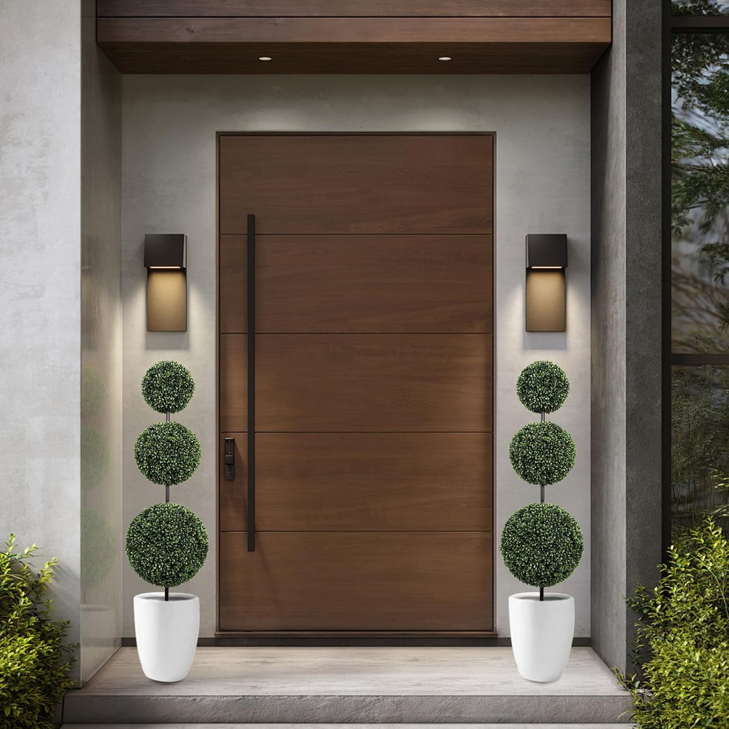 3FT UV-Resistant Artificial Triple Ball Boxwood Topiary Set of 2 All-Weather