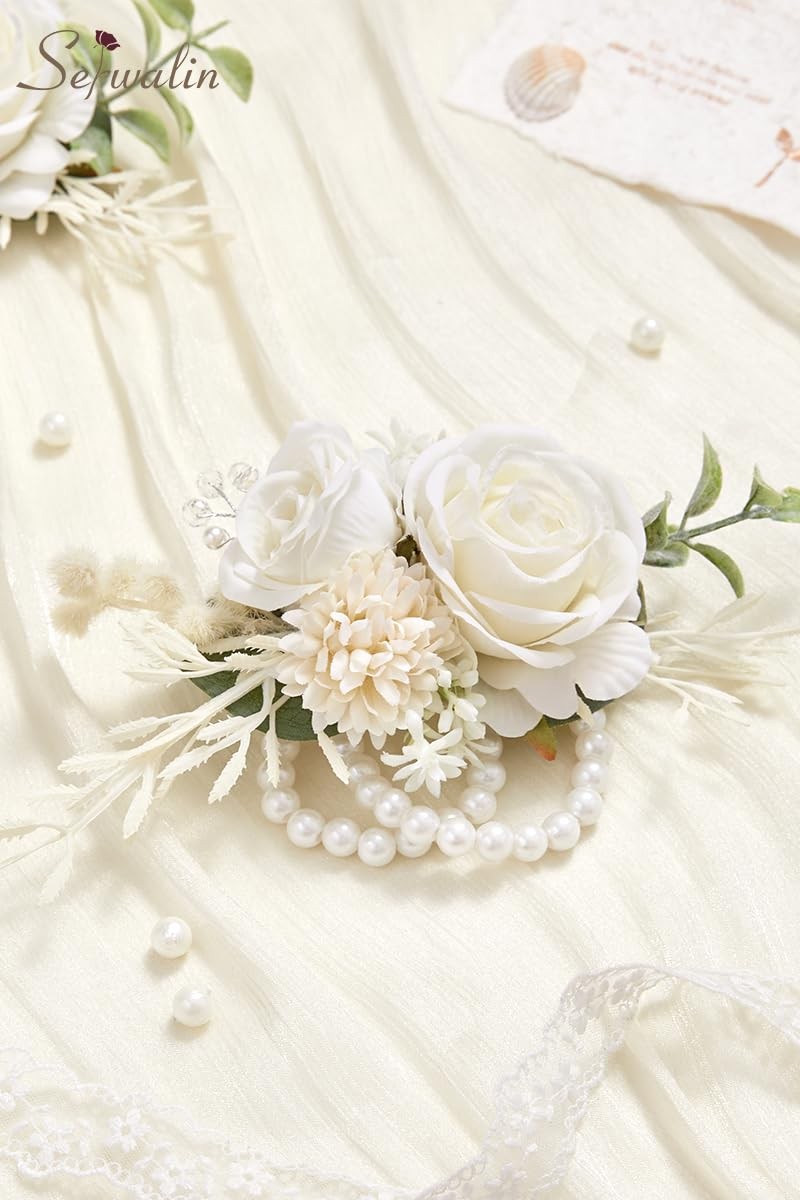 2 PCS White Wrist Corsage Wedding Corsages Wristlet Artificial Flowers Prom