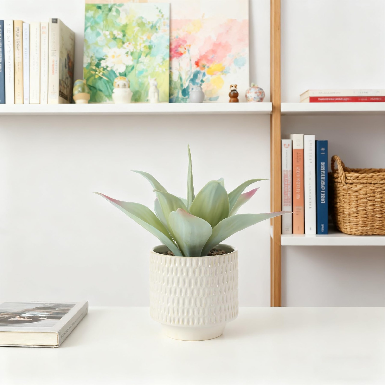 ALAGIRLS 11.8″ Artificial Agave Plant, Faux Aloe Succulents Potted Plant Real…