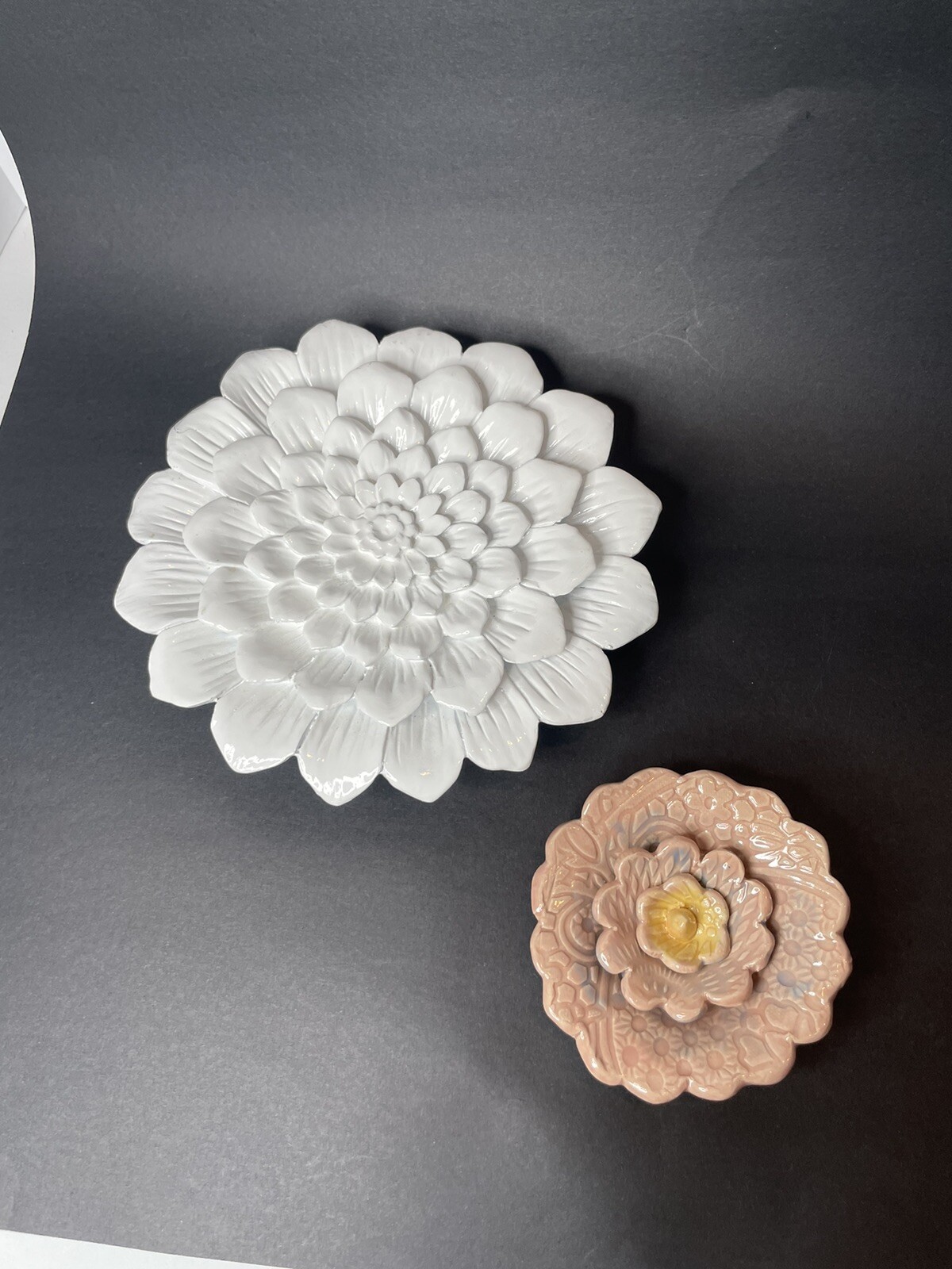 Ceramic Wall Art Flowers Rose 4.5” Peony Dusty Rose Pink Large White Mum 9”