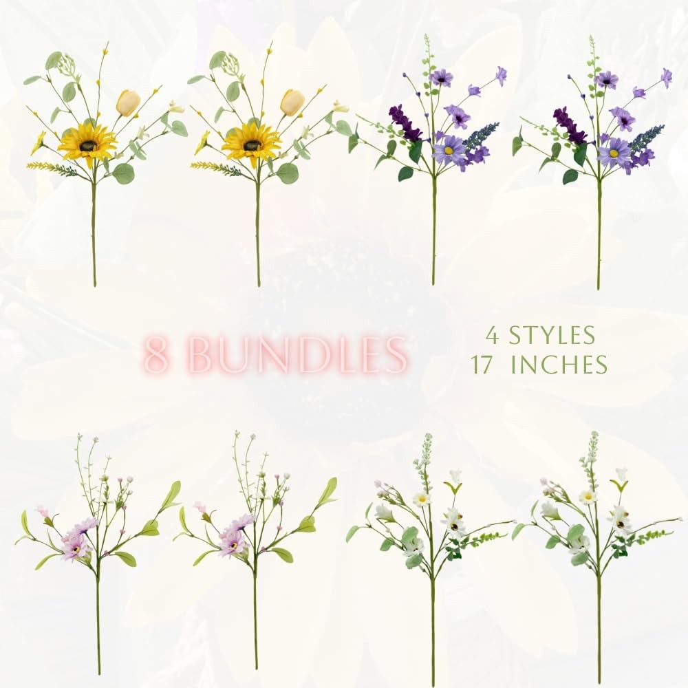 Artificial Wildflowers Bouquet, 8 Bundles Fake Silk Daisy Flowers Arragement,…