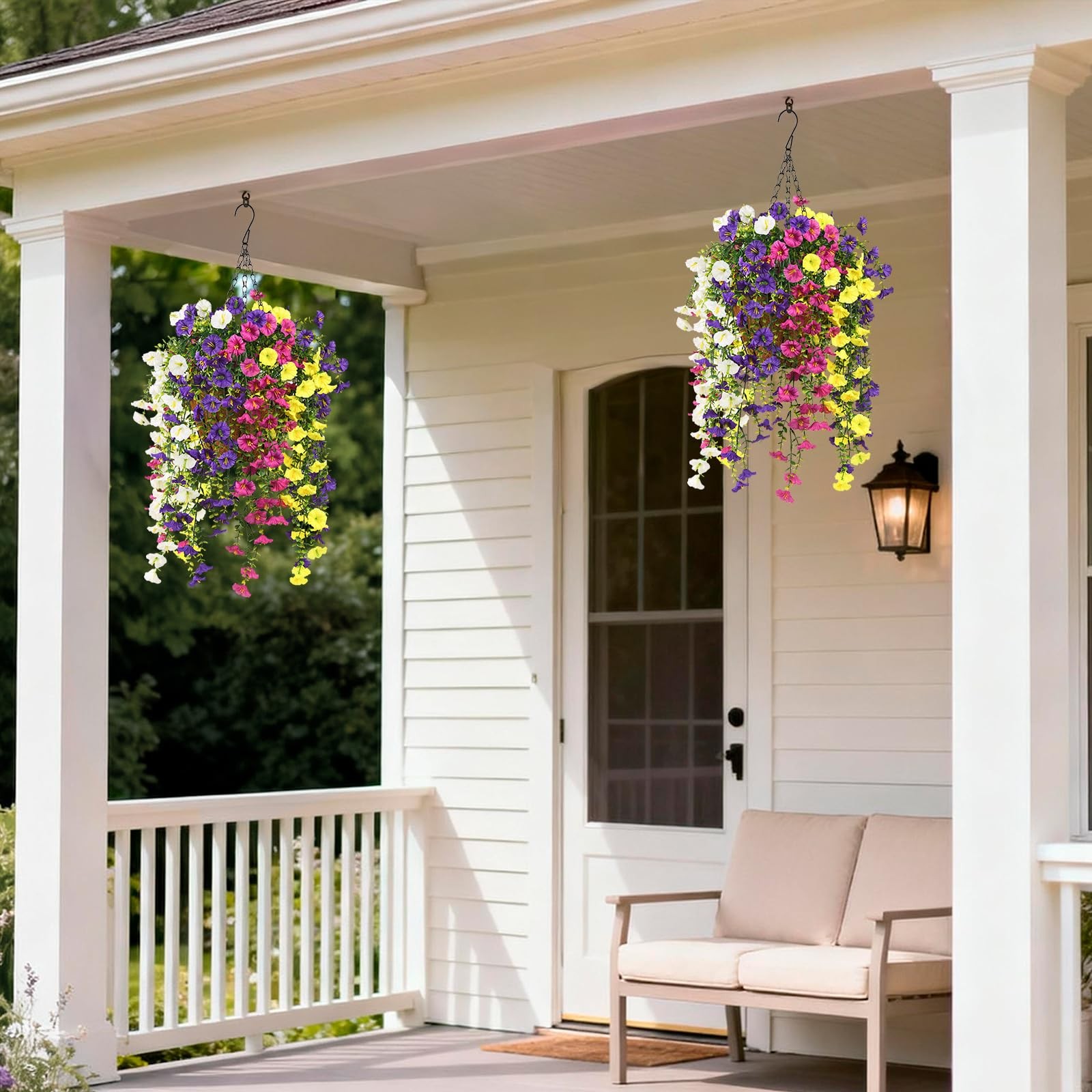 Homsunny Artificial Fake Hanging Flowers Plants Baskets for Outdoor Spring De…