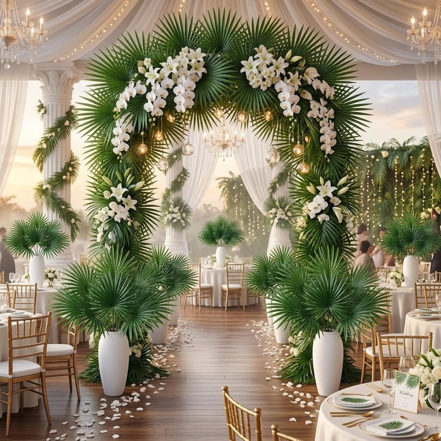 15.75” Faux Palm Leaves – 30 Pcs Ideal for Tropical Wedding Decor & Events