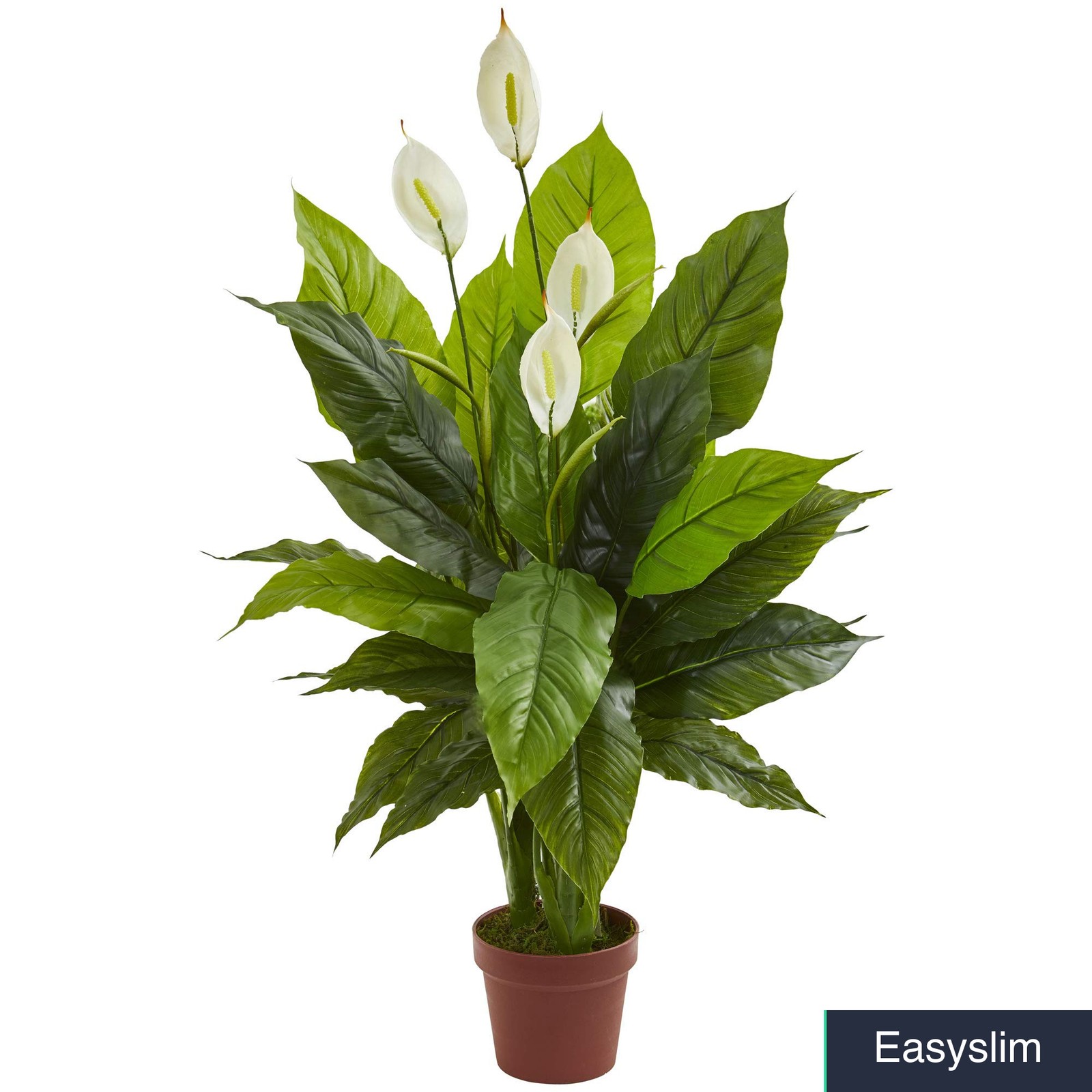 Peace Lily Artificial Plant, 42 In, Lifelike Silk Leaves, White Blooms