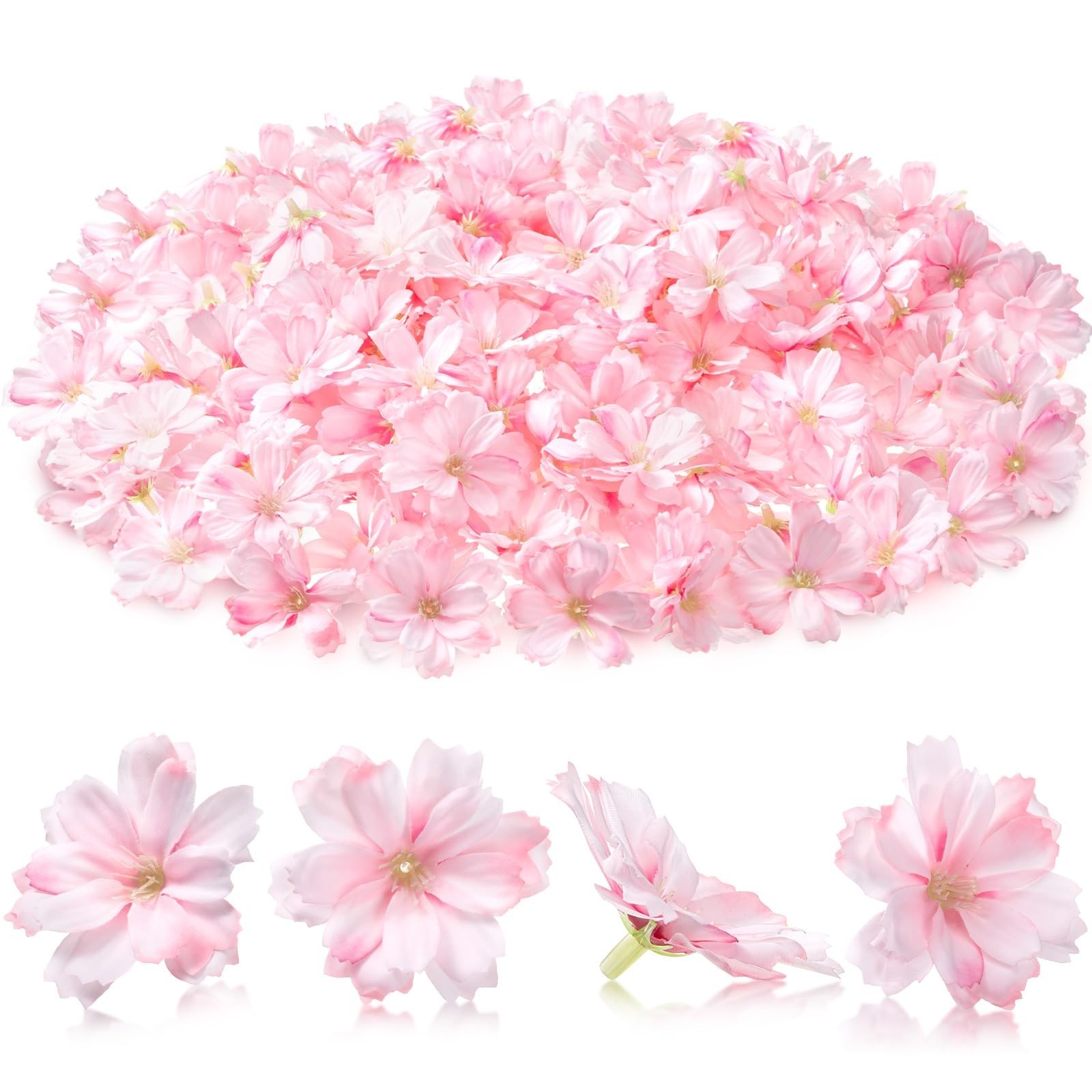 200 Mini Faux Cherry Blossom Flower Heads for Crafts & Decor – Pink Silk Flowers