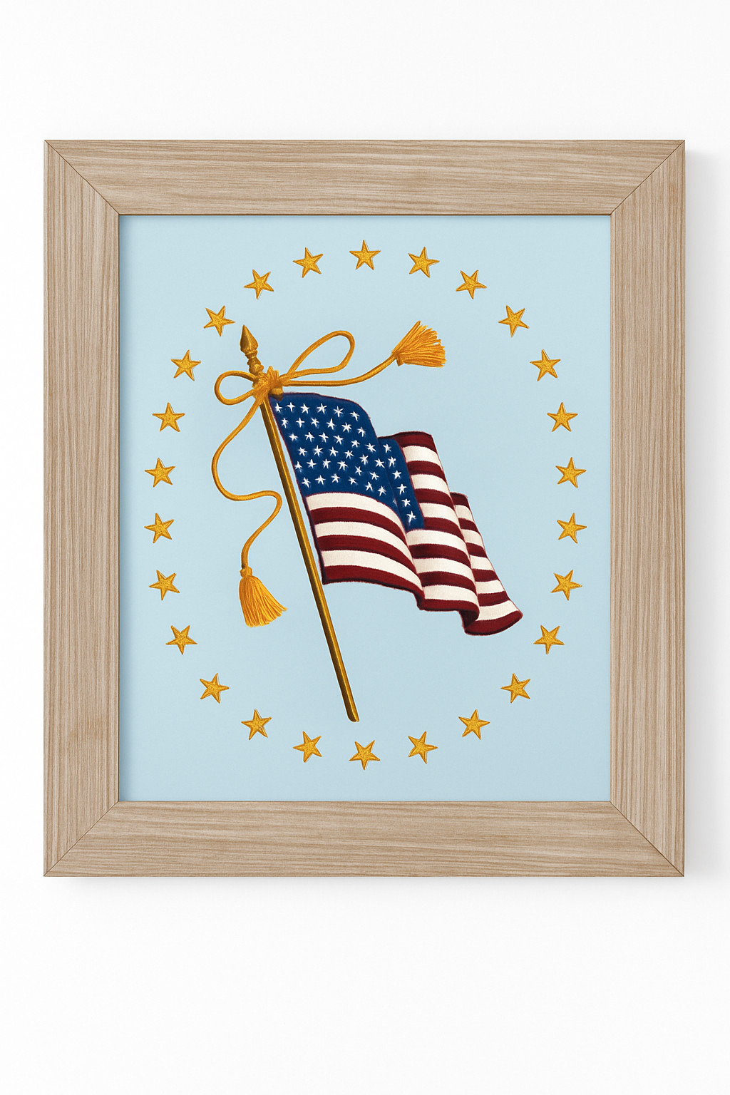 Old Glory Waving America Flag Painted Canvas Picture Frame Wall Decor 12″ x 17″