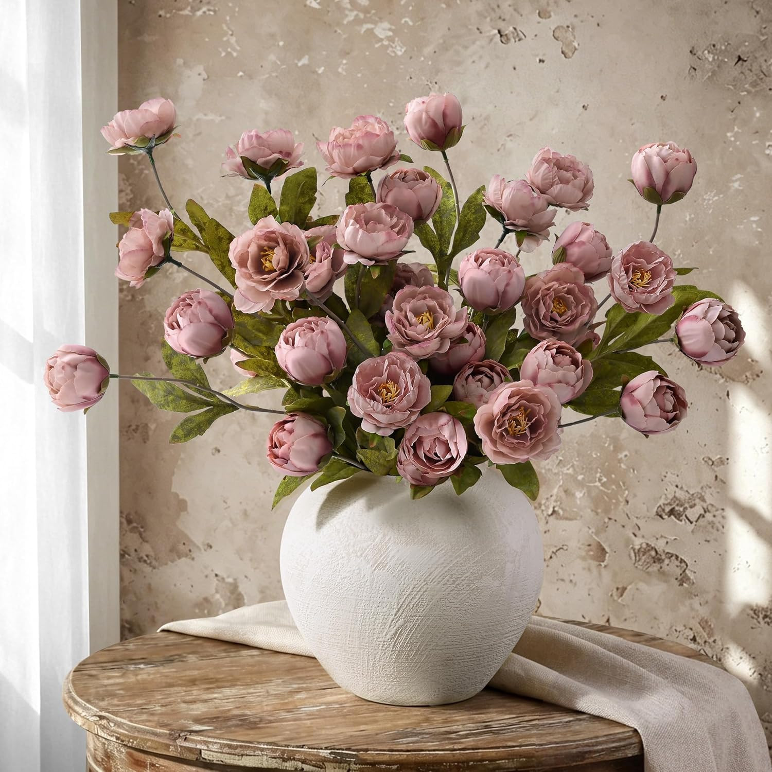 Waipfaru 6 Pcs Faux Peonies Artificial Flowers for Vase, Vintage Silk Peony Stem
