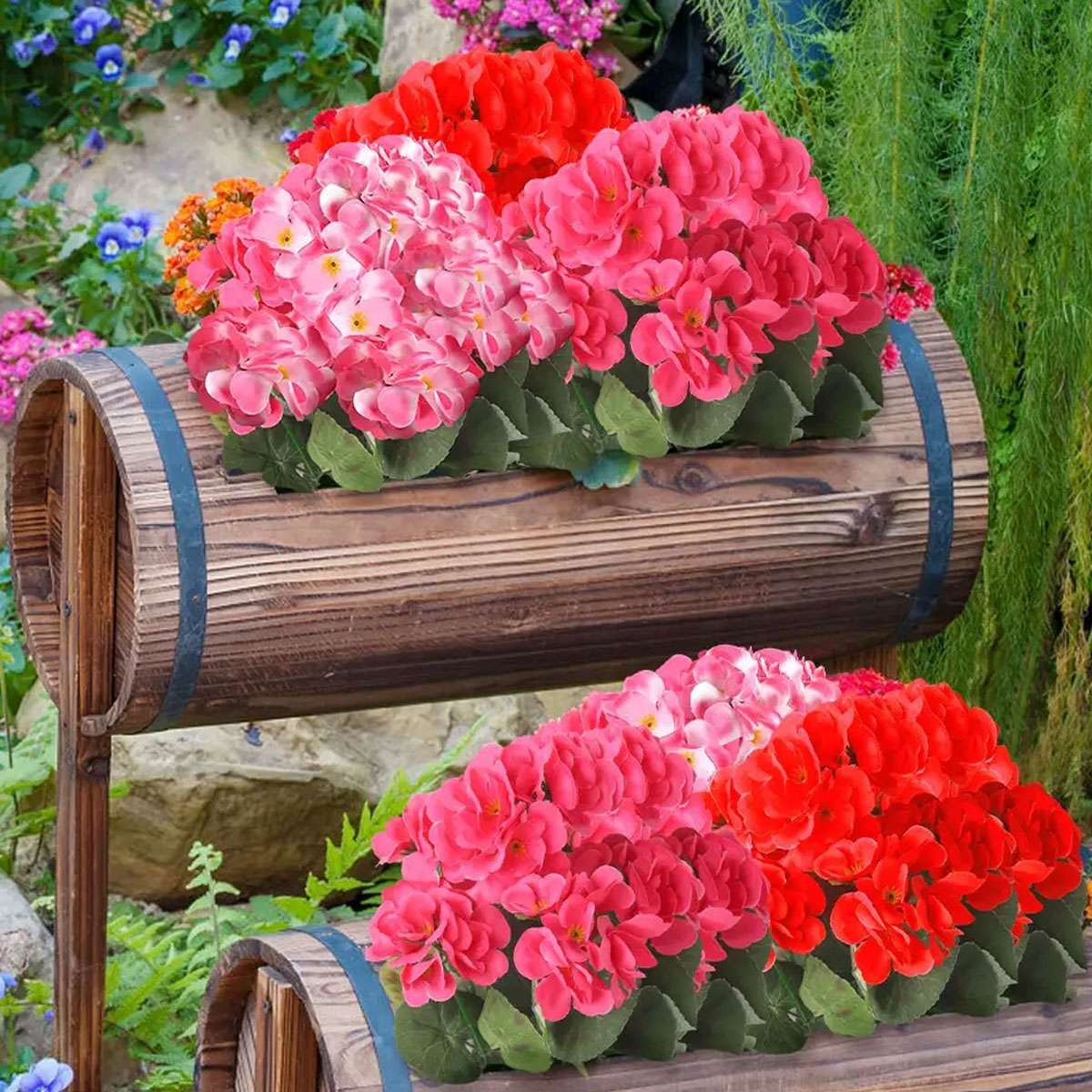 1/2/3 Pcs Artificial Geraniums Silk Flowers Outdoor Artificial Geranium Bush Red