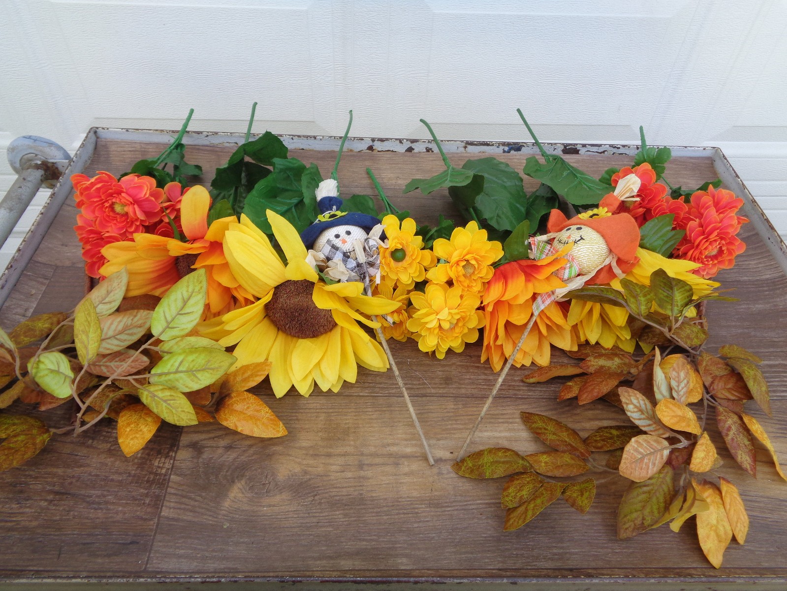 Faux Silk Fall/Autumn Flower Stems – 12″ -20″ – Lot of 9 + Scarecrows