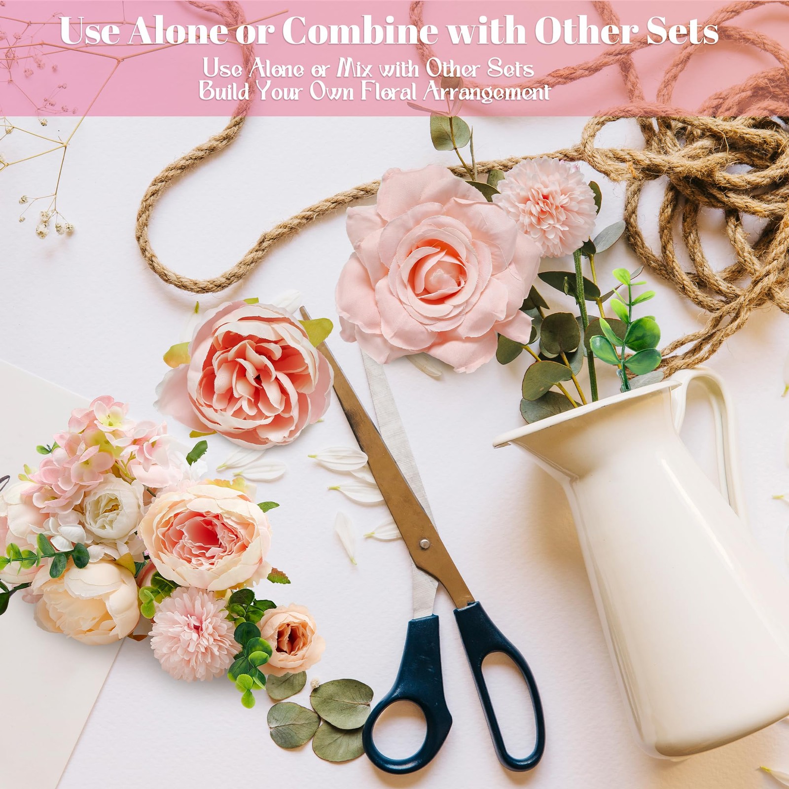 Peony Flower , 33PCS Artificial Peony Stems, Peach Pink Mix