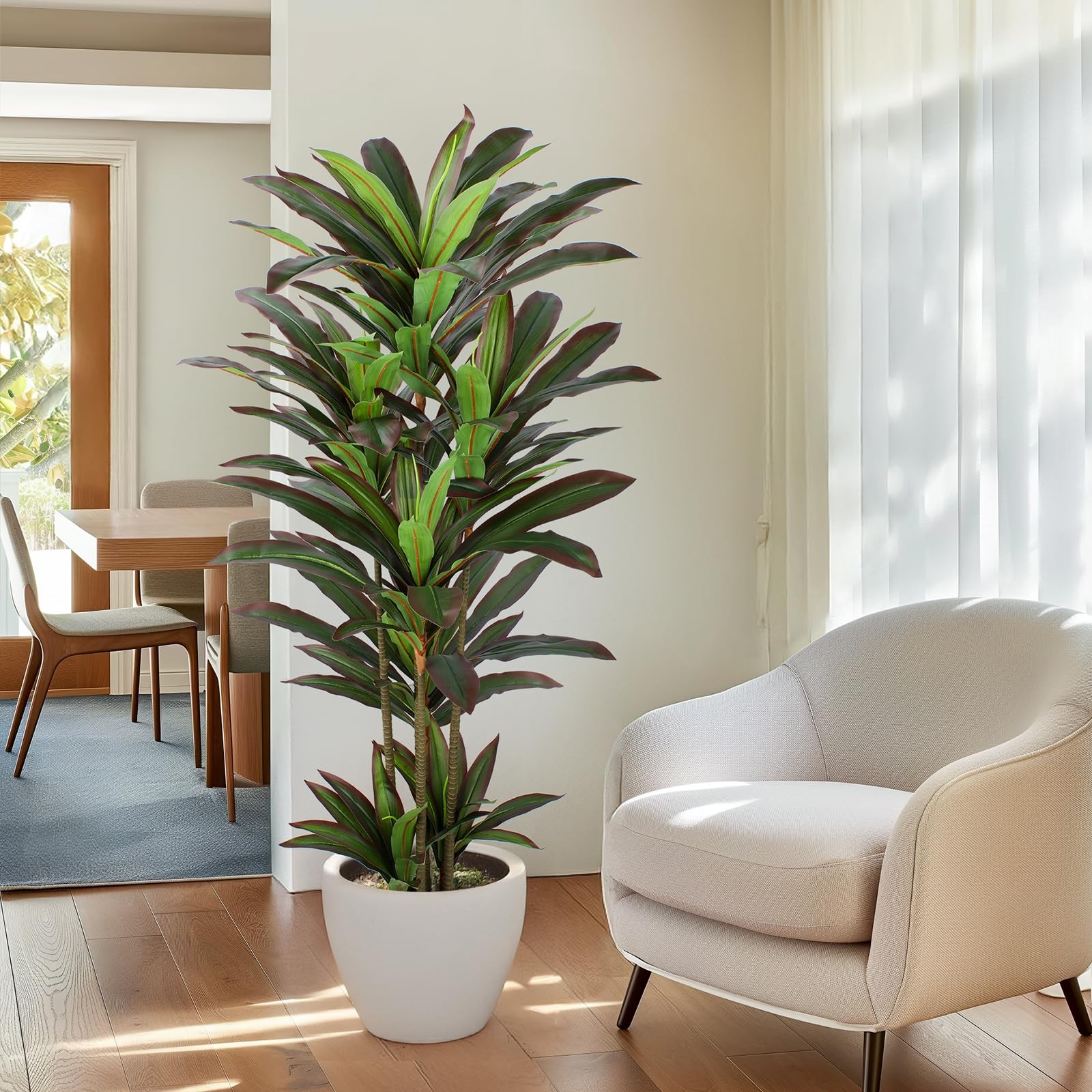 FLOWORLD Dracaena Artificial Plant 5ft Red Yucca Silk Tree Faux Plants Indoor…