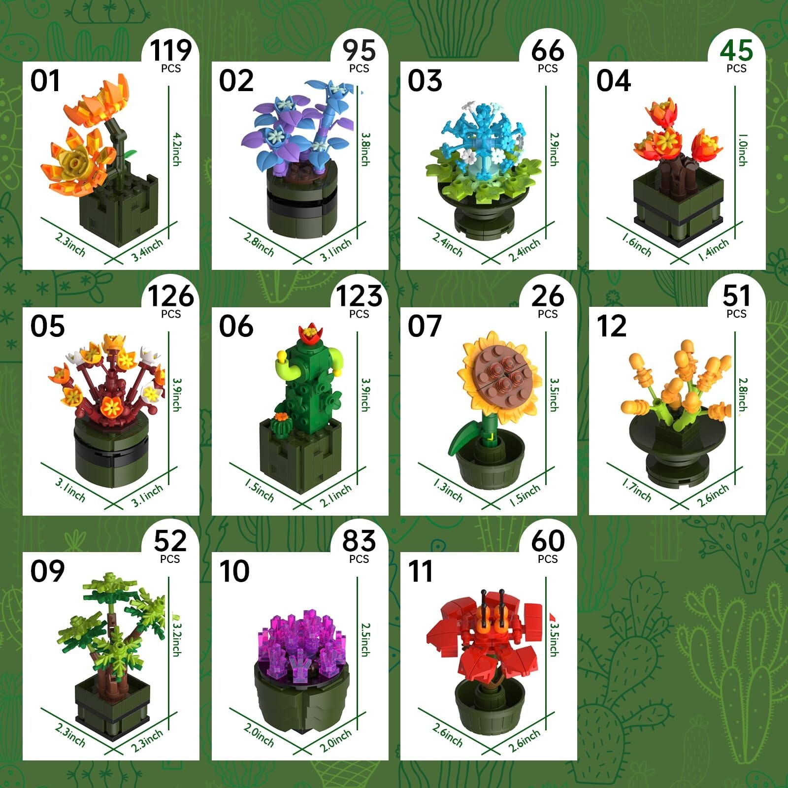 NUTCRACKER 12Pcs/Set Succulent Flower Building Set, Flower Bonsai Botanical C…