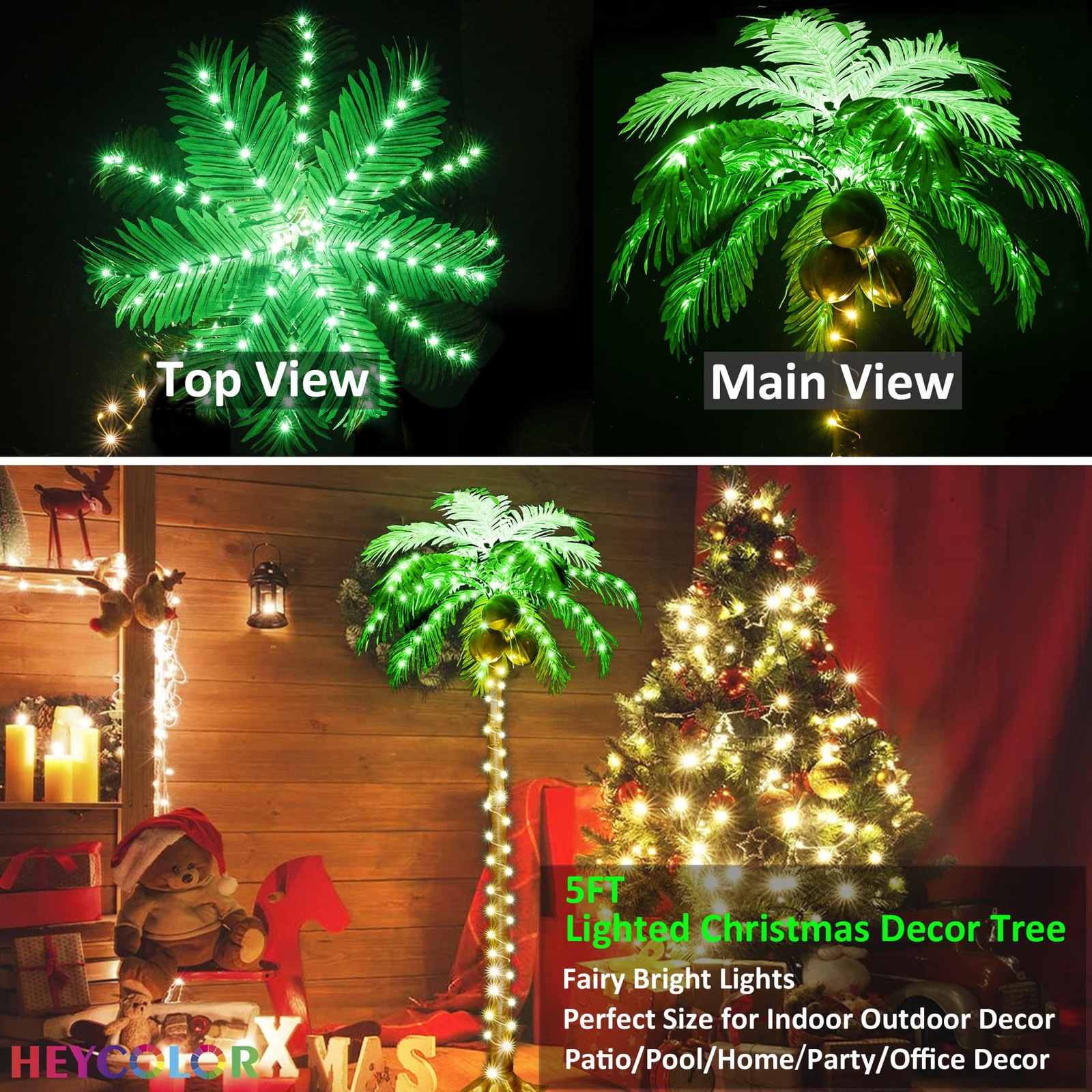 HEYCOLOR 5FT LED Lighted Palm Tree with Coconuts Outdoor Artificial Palm Tree Pr