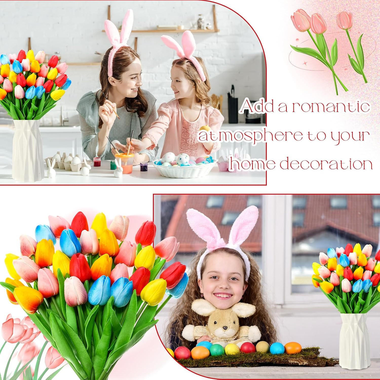 30 Pcs Tulips Artificial Bouquet Flowers Faux Tulips for Home Kitchen Wedding De