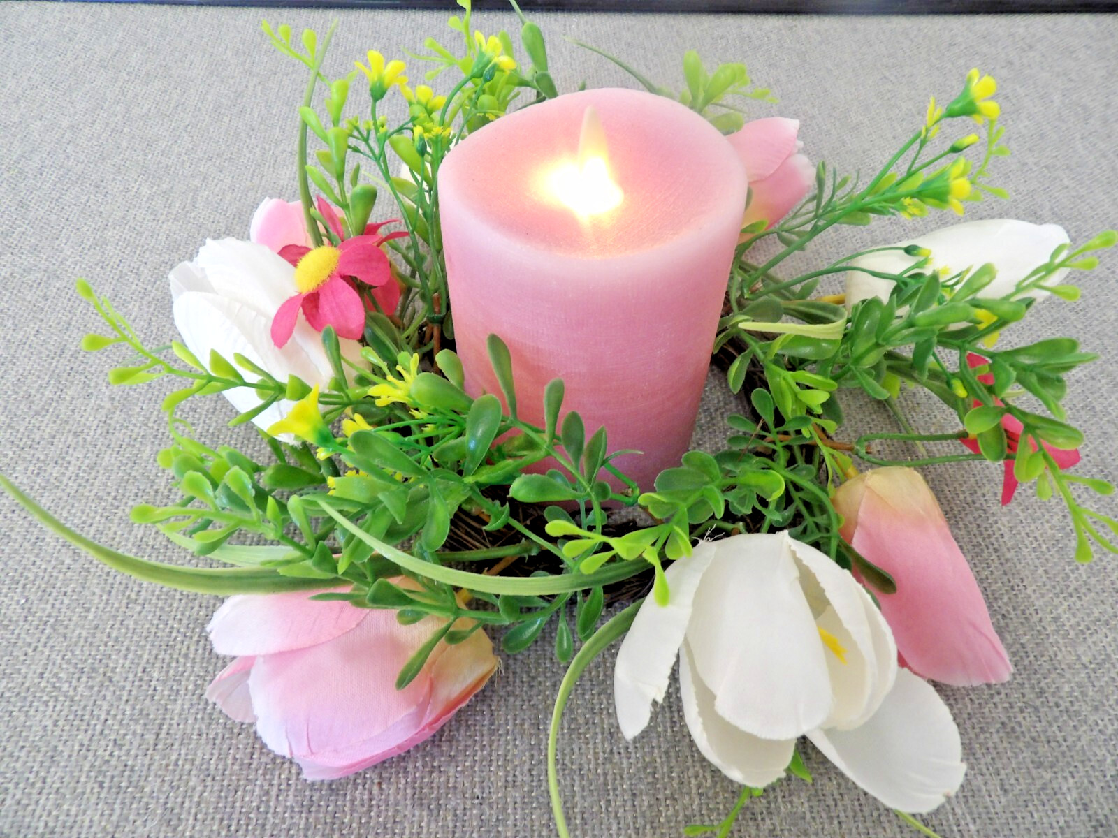 Luminara Pink or Ivory Candle for Mother’s Day Spring Flower Wreath New / Remote