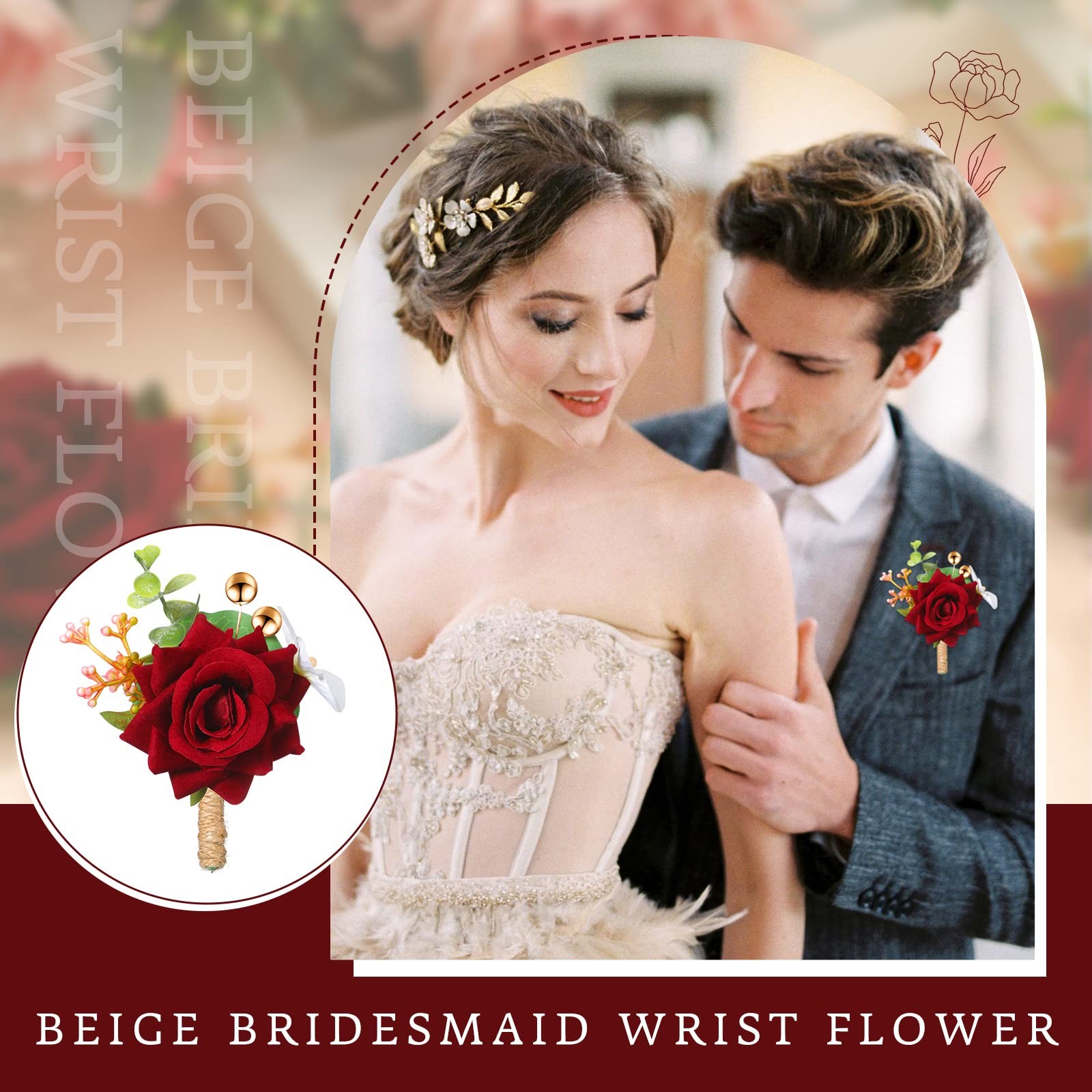 12 Pcs Red Rose Burgundy Boutonniere, Fall Wedding, Corsage Set, Pin, Groom
