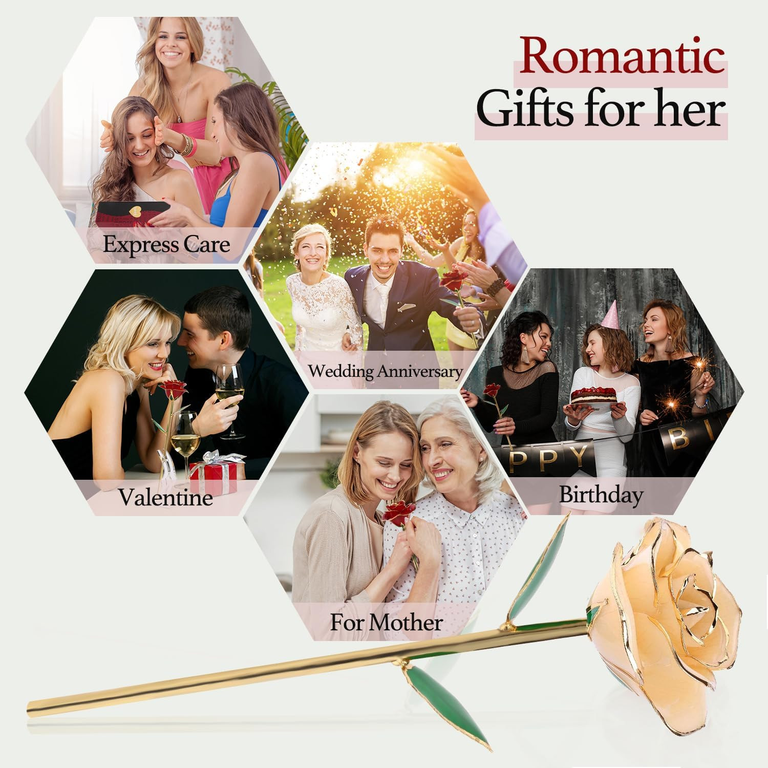 24K Gold Dipped Rose Long Stem Valentine Day Gift for Her Mom Wife Anniversary
