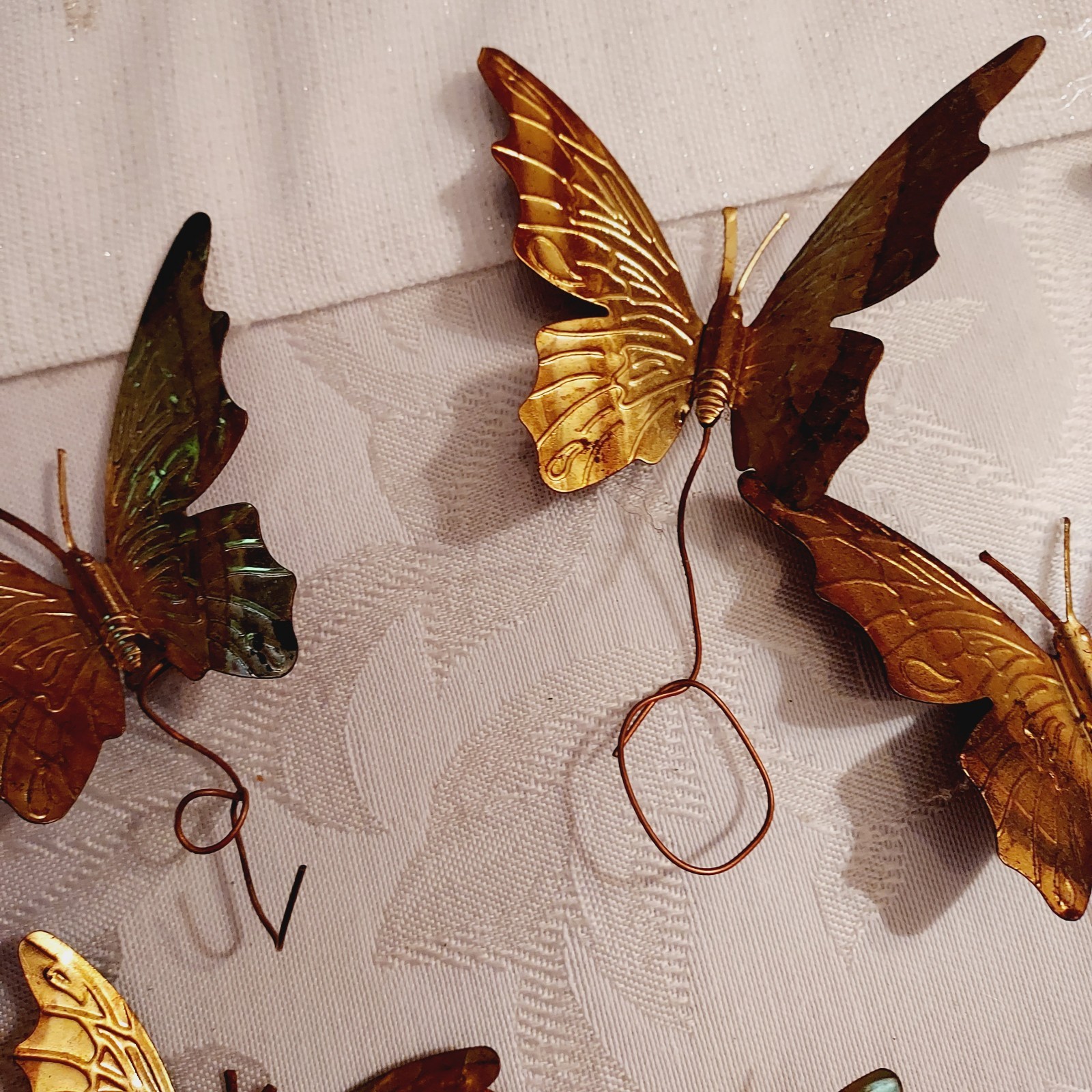 Vintage Gold Brass Color Metal Butterfly Wired Tie Ons Floral Decor Qty of 12