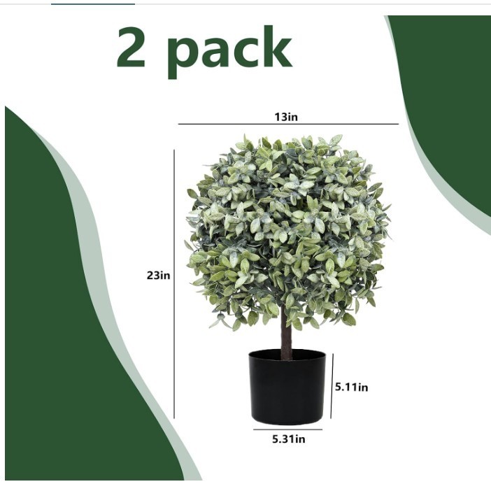 Topiary Trees Artificial Indoor or Outdoor Set of 2 Faux Shrub Plants 23″ T,13″D