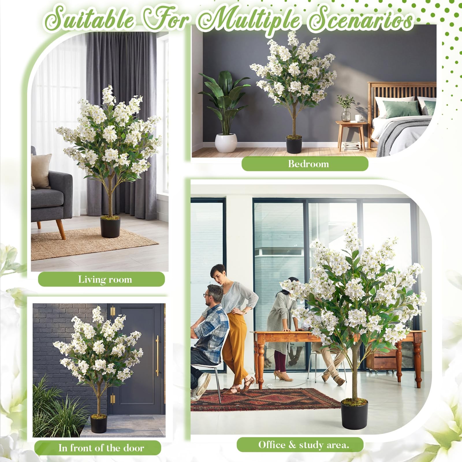 1 Pack 3.5 ft Artificial White Crape Myrtle Tree Plant, 42 Inch Faux Blooming…