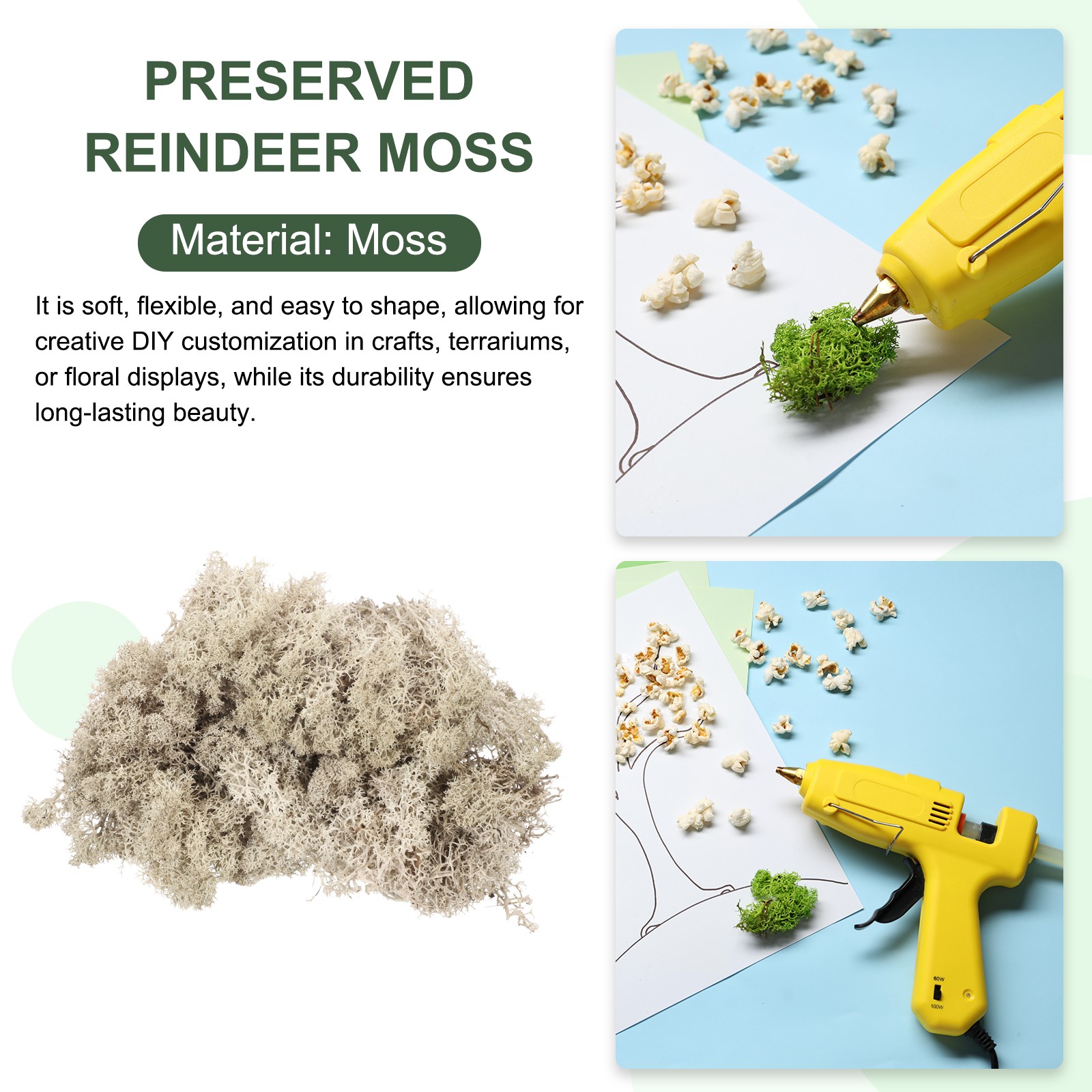 7.4oz Preserved Reindeer Moss, Natural Beige  Decorative Artificial Fake Moss