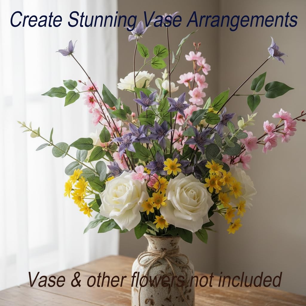 4pcs Artificial Clematis Stems, Blue Purple Flower Branches, 27.5″