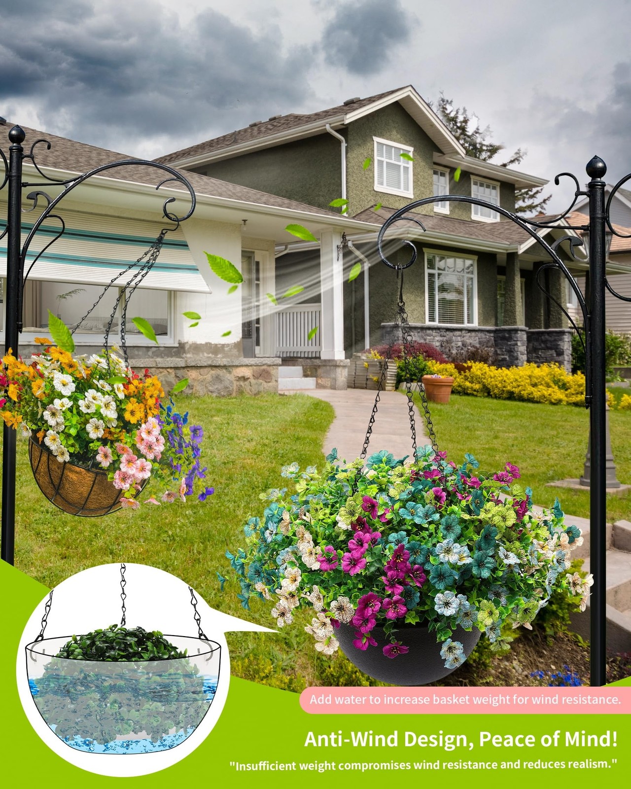 JAKY-Global 2 Sets Artificial Hanging Plants Flowers Basket For Outdoors