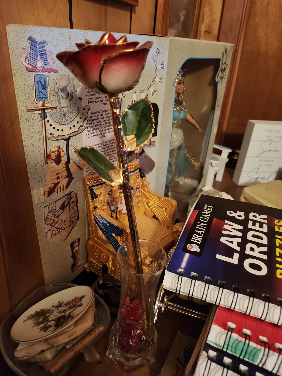 24k Gold Dipped Gold Red Opened Long Stem Rose