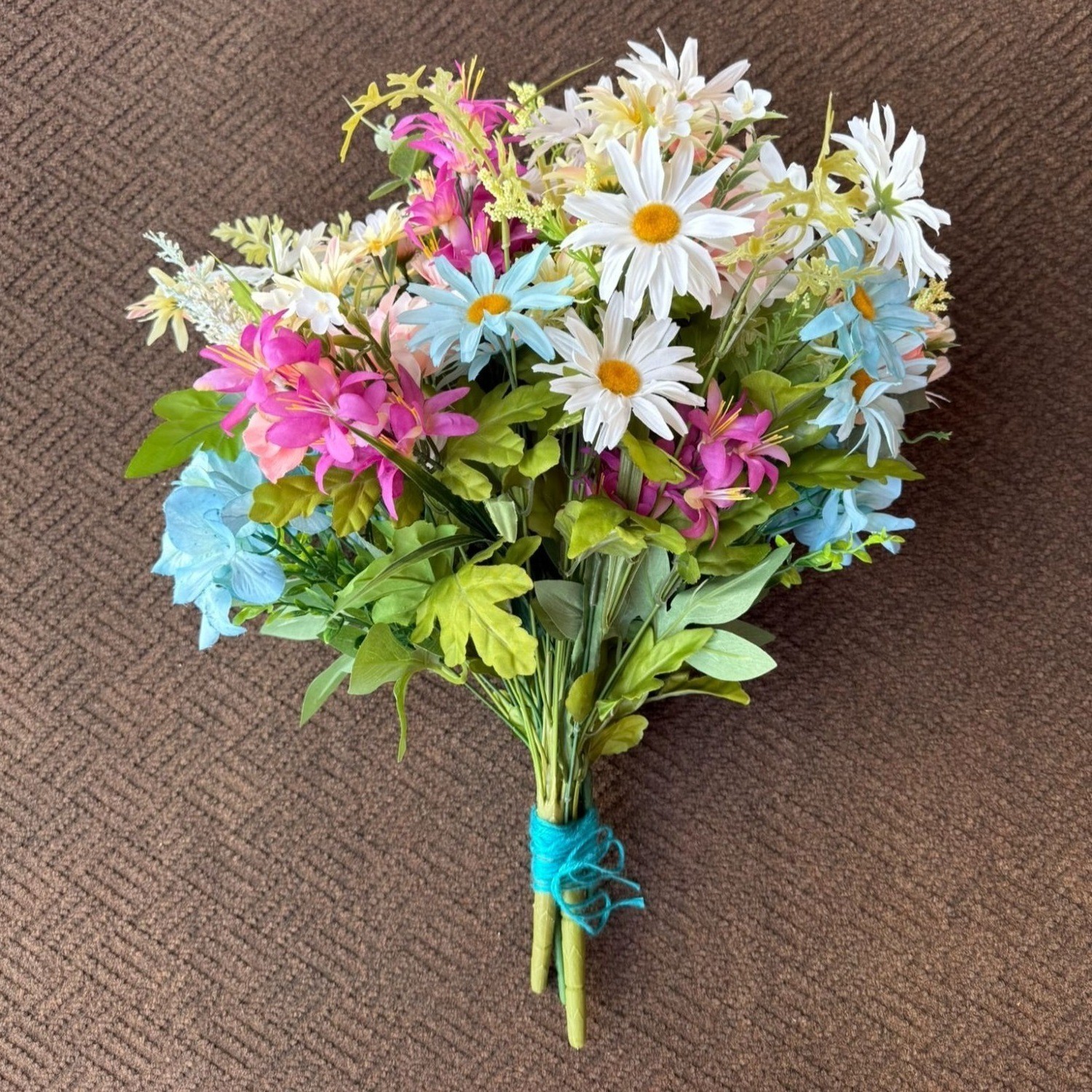 Artificial Mixed Floral Bouquet Multicolor Daisies Hydrangeas Upcycled and New
