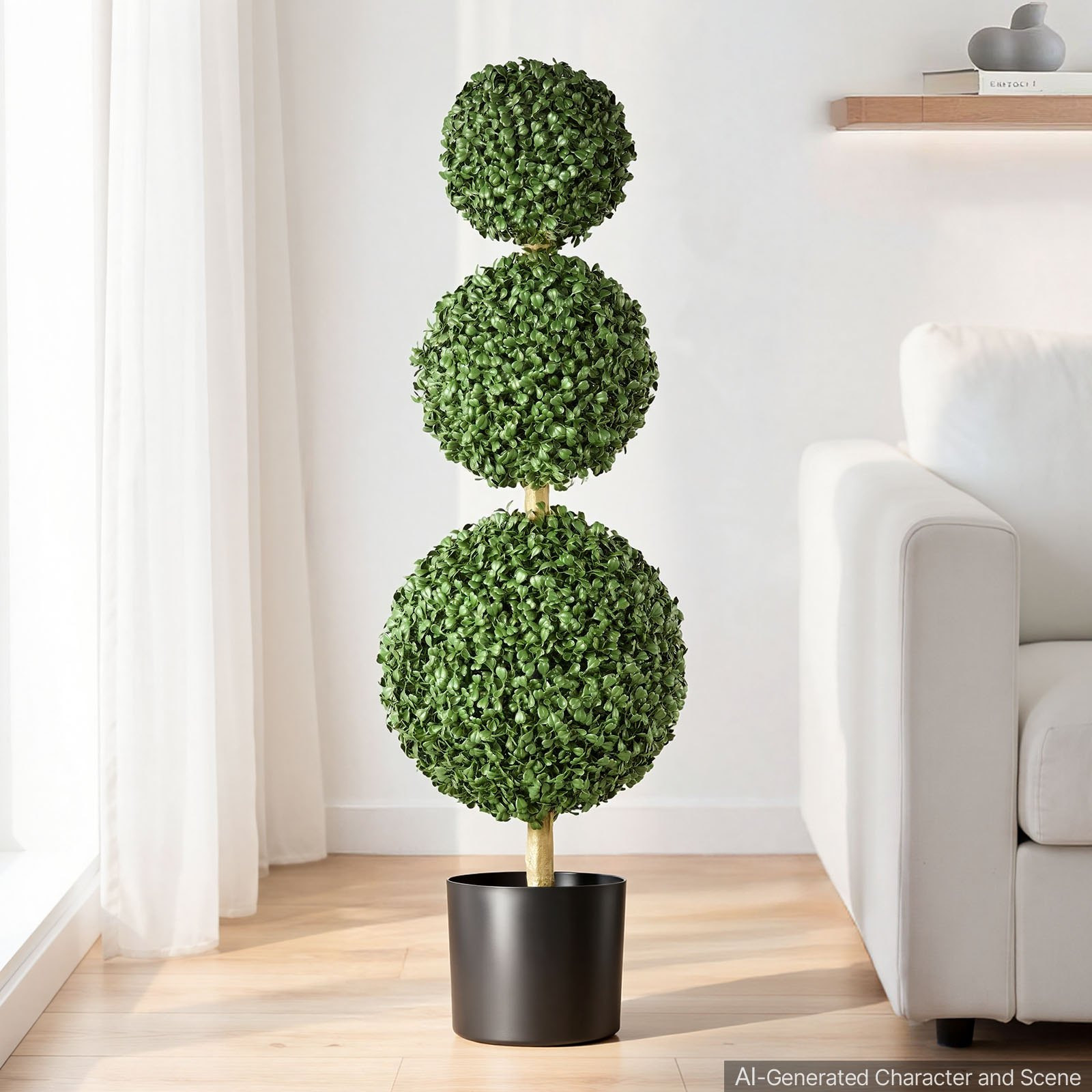 3FT Artificial Triple Ball Boxwood Topiary Trees Set of 2 Faux Plants w/Pots