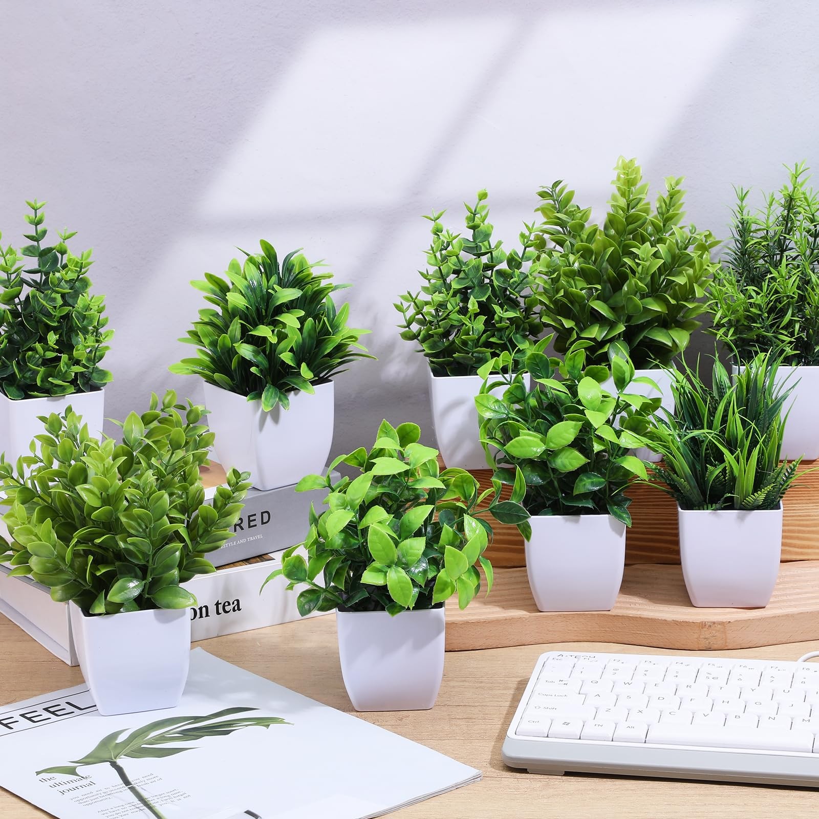 Mini Artificial Greenery Potted Plants Small Fake Eucalyptus Shelf 12 PCS
