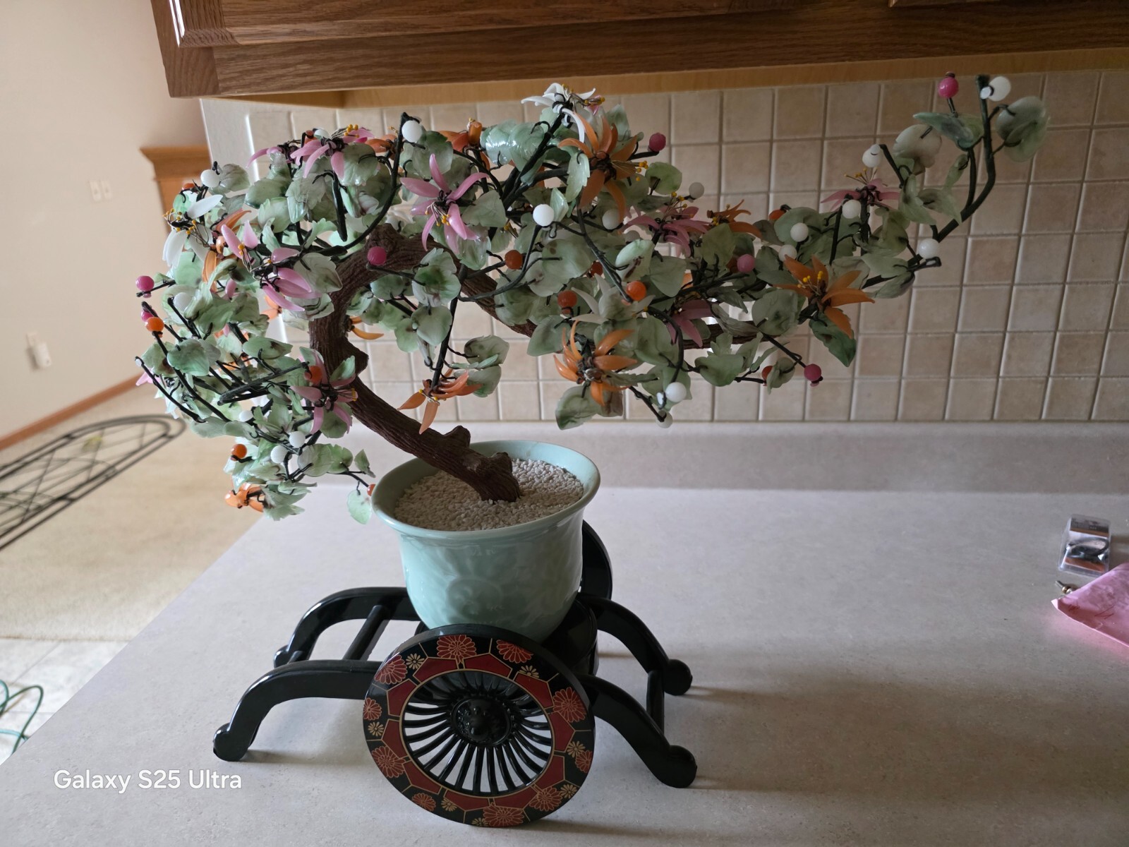 Vintage Jade Bonsai Flower Tree in Ceramic Pot