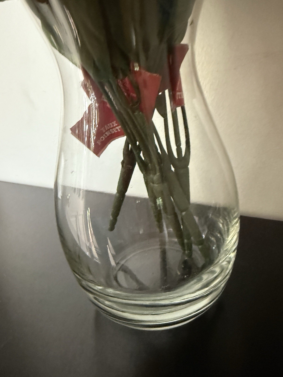Poinsettia Flower Stems Artificial Cloth Flowers 5 Stems 4 Red 1 White 18” Tall