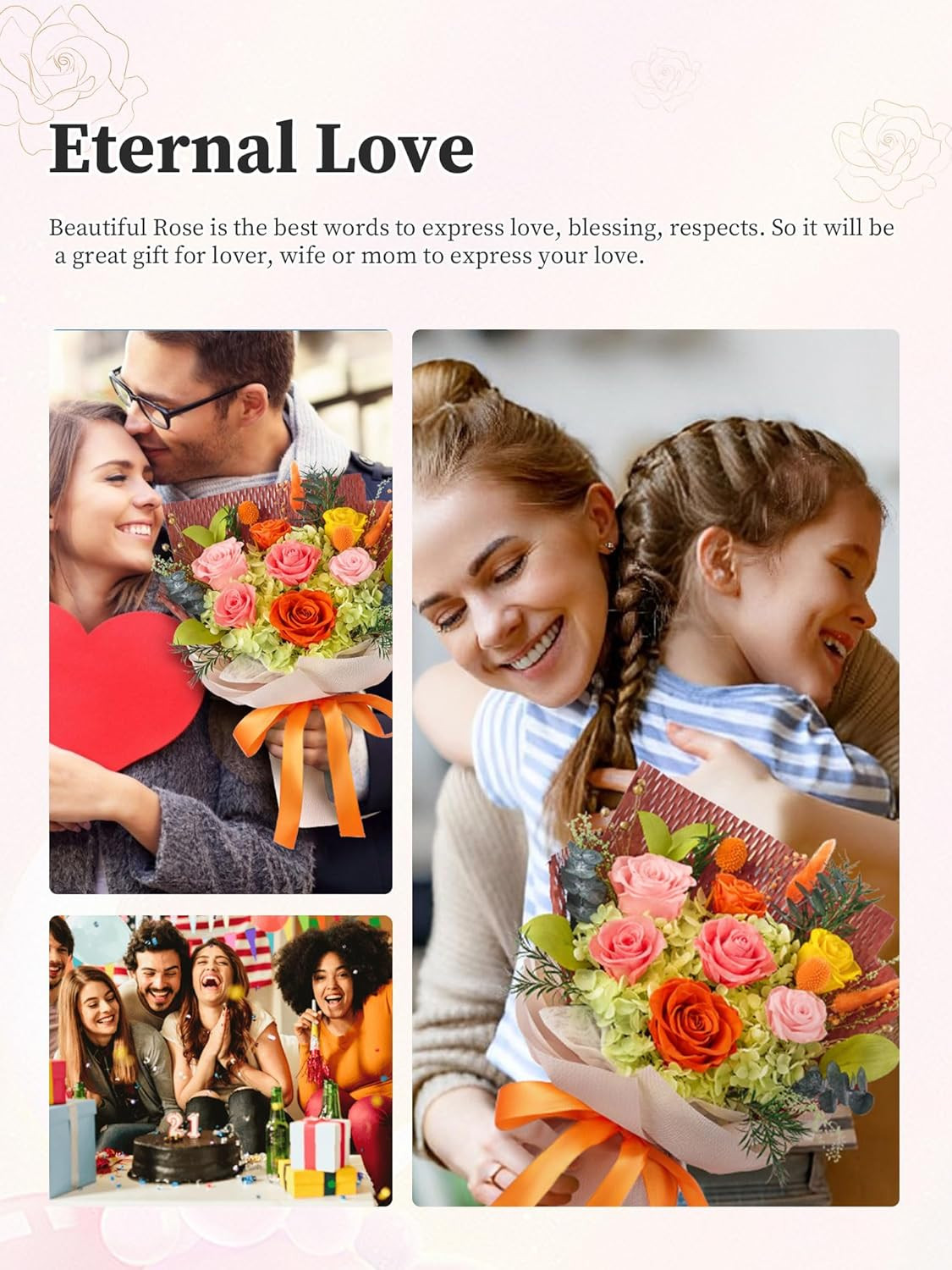 Forever Flowers Gifts for Mom, Mothers Day Preserved Flowers Bouquet Birthday Gi