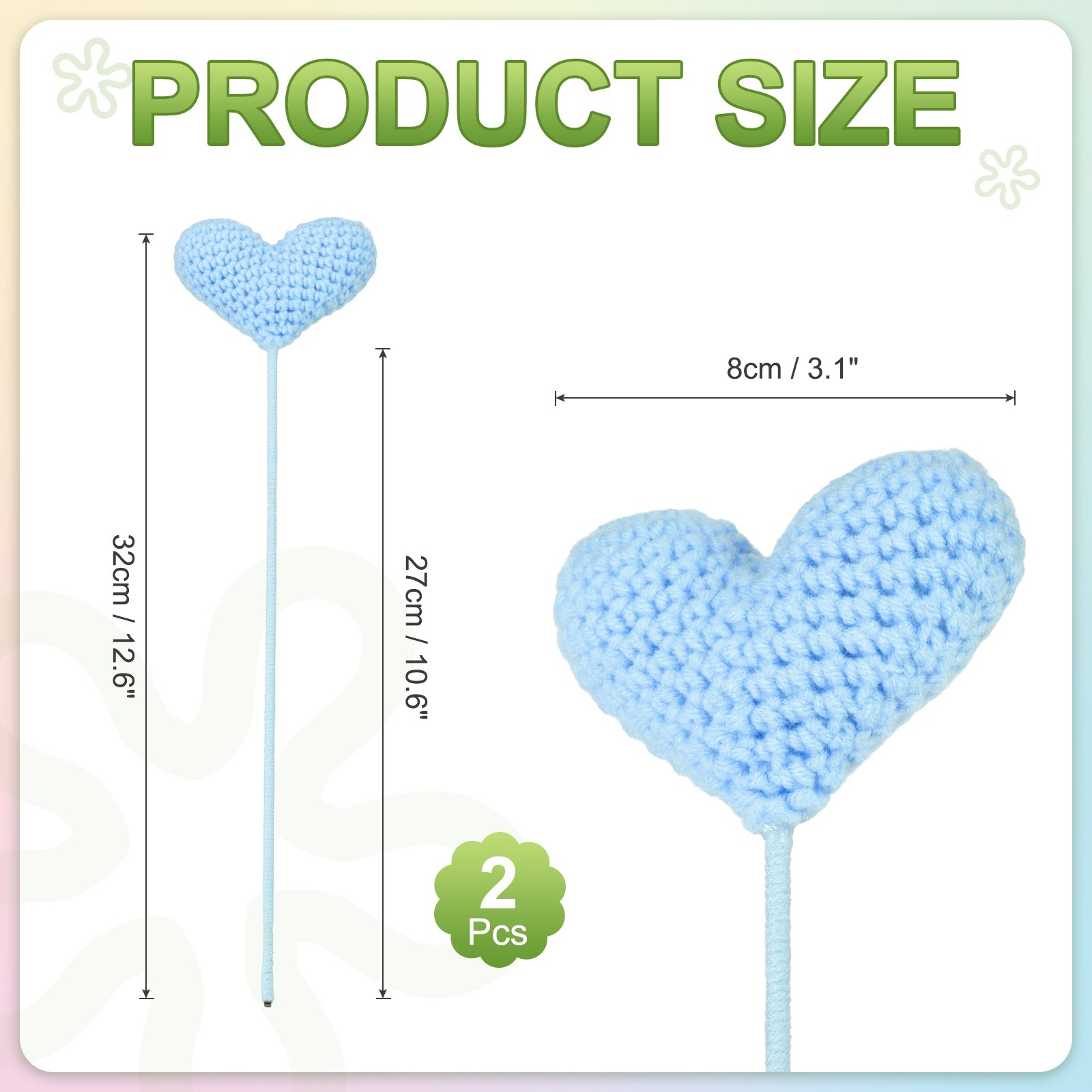 2Pcs Crochet Flower Heart Handmade Knitted Bouquet Blue,