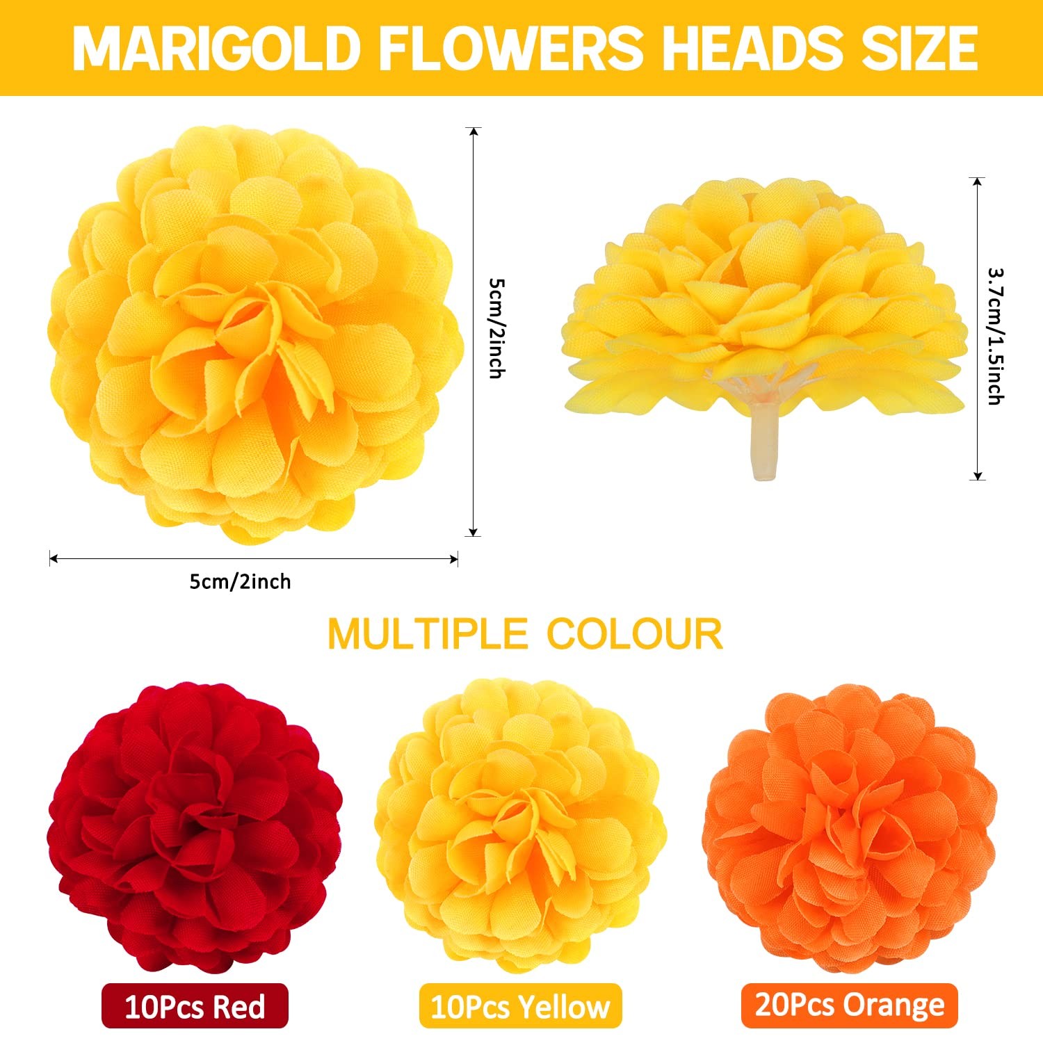 Marigold Flowers Heads Bulk, 40Pcs Silk Marigold Flowers Artificial for Decor…