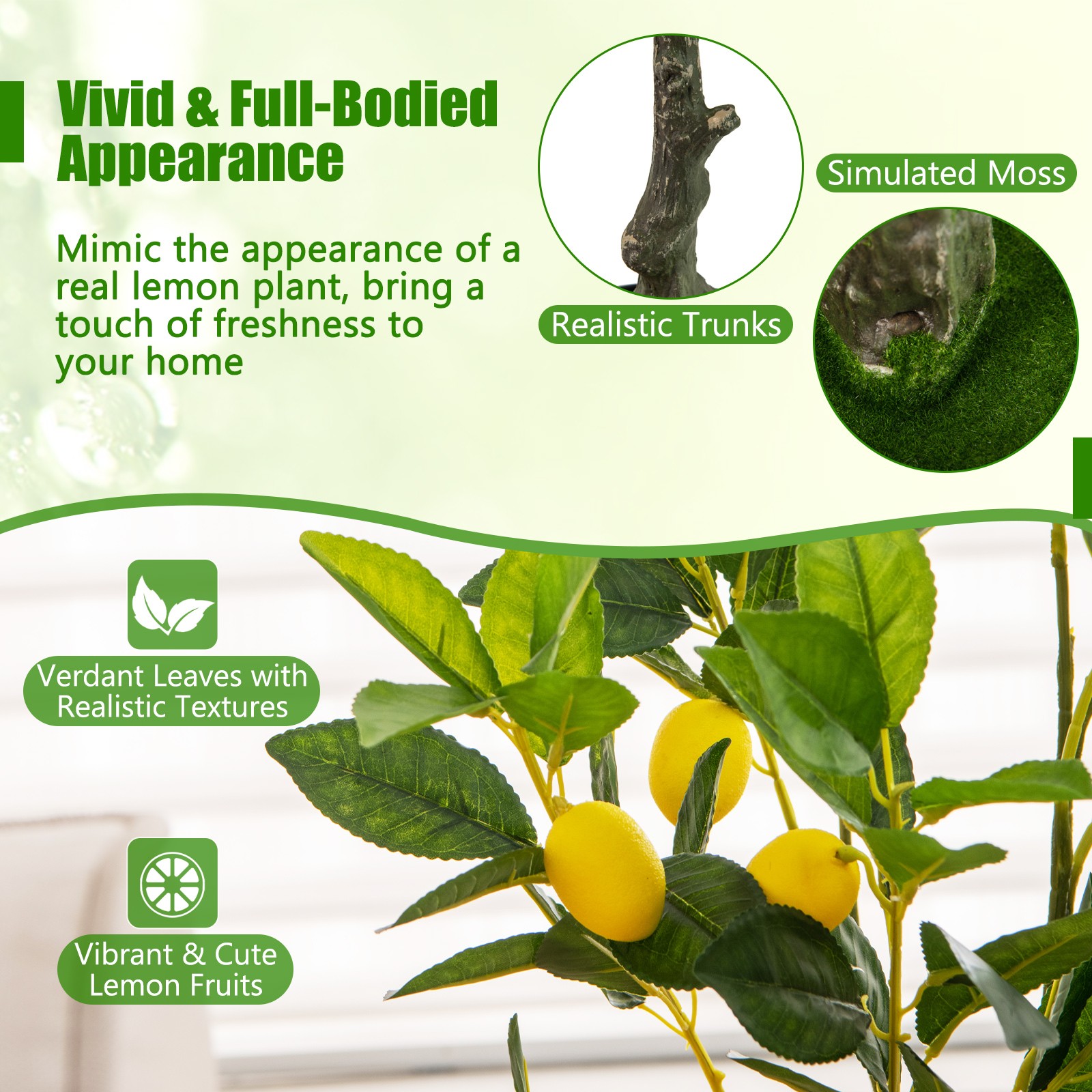 Artificial Lemon Tree 2.6 FT Tall Fake Plant w/Lemon Fruits Office Decor