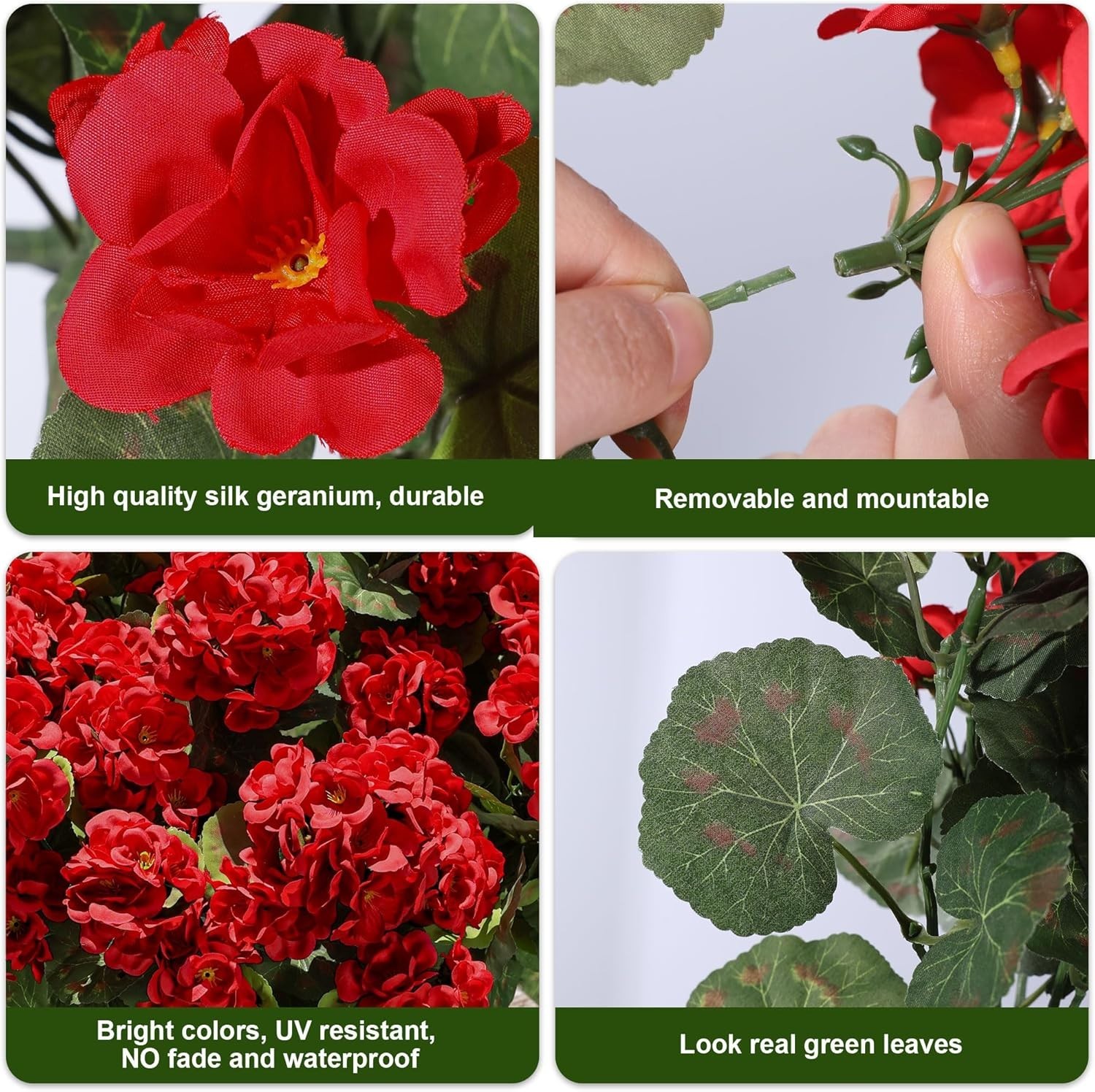 6 Bundles of Beautifully Crafted Silk Geraniums – Ideal for Porches and Gardens