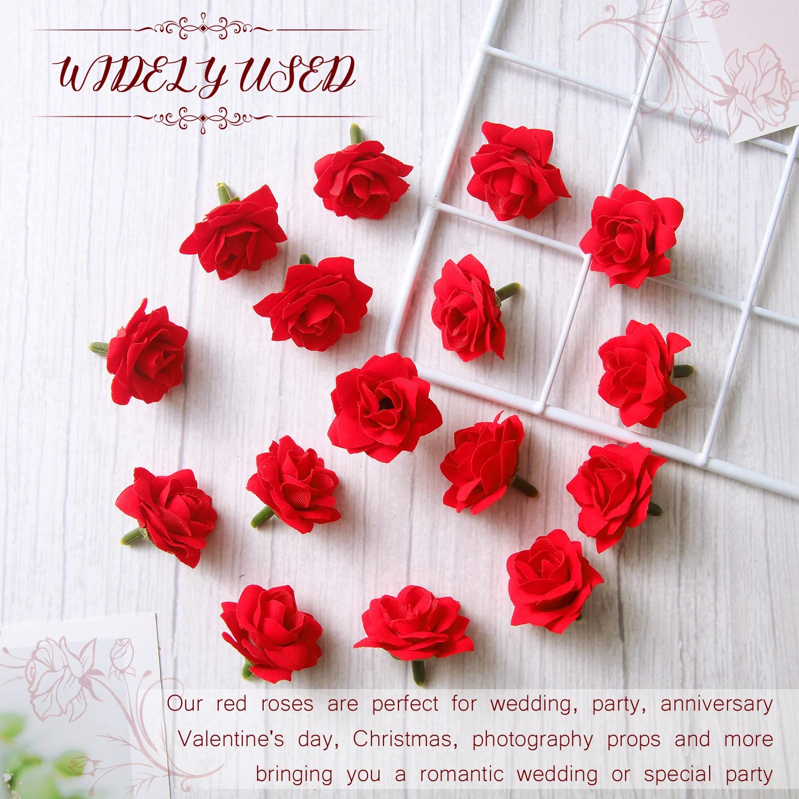 120 PCS Artificial Red Rose Heads 1.6″ Wedding Floral Party Centerpieces