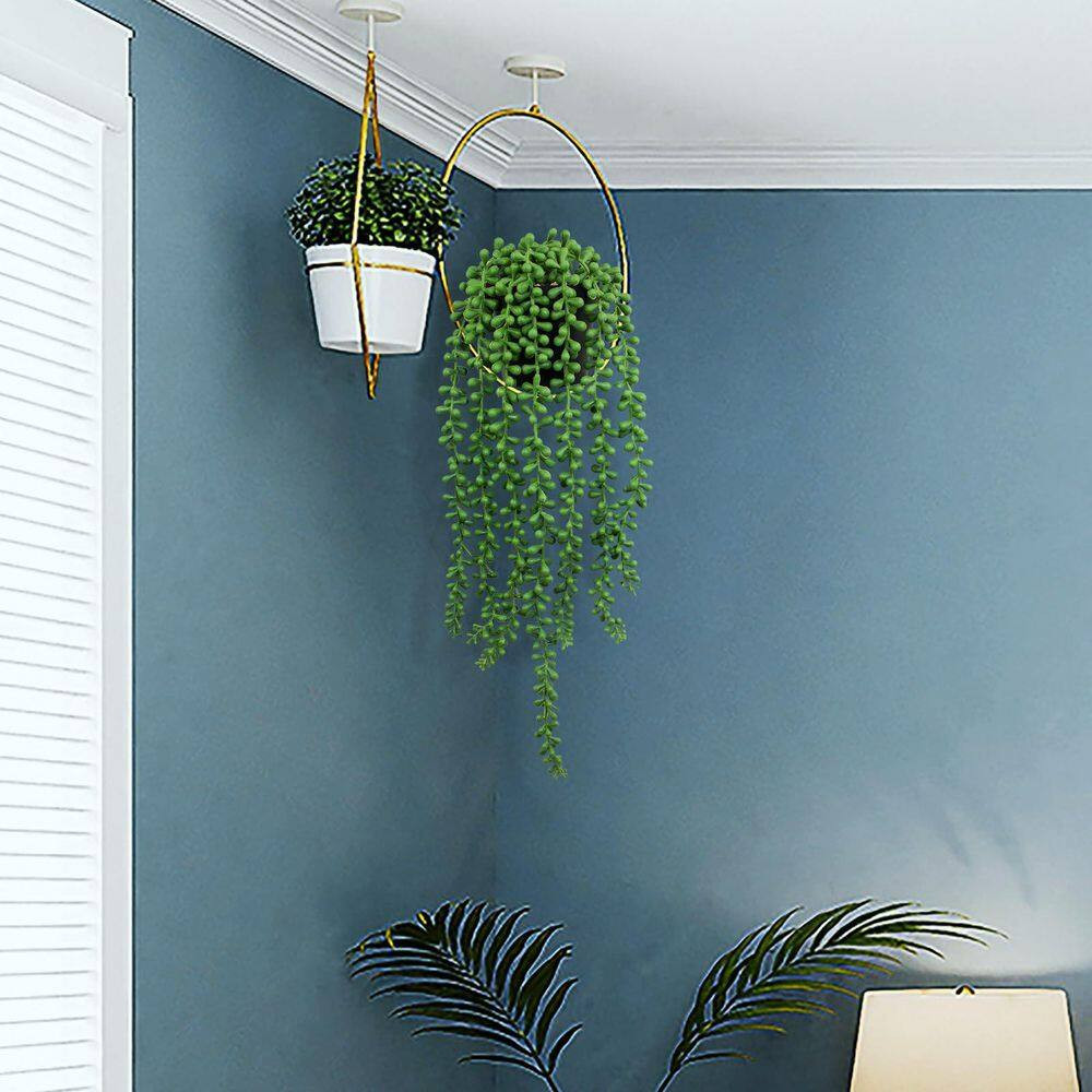 16.5 In. Green Indoor Artificial String of Pearls Plant with Black Pot Realistic