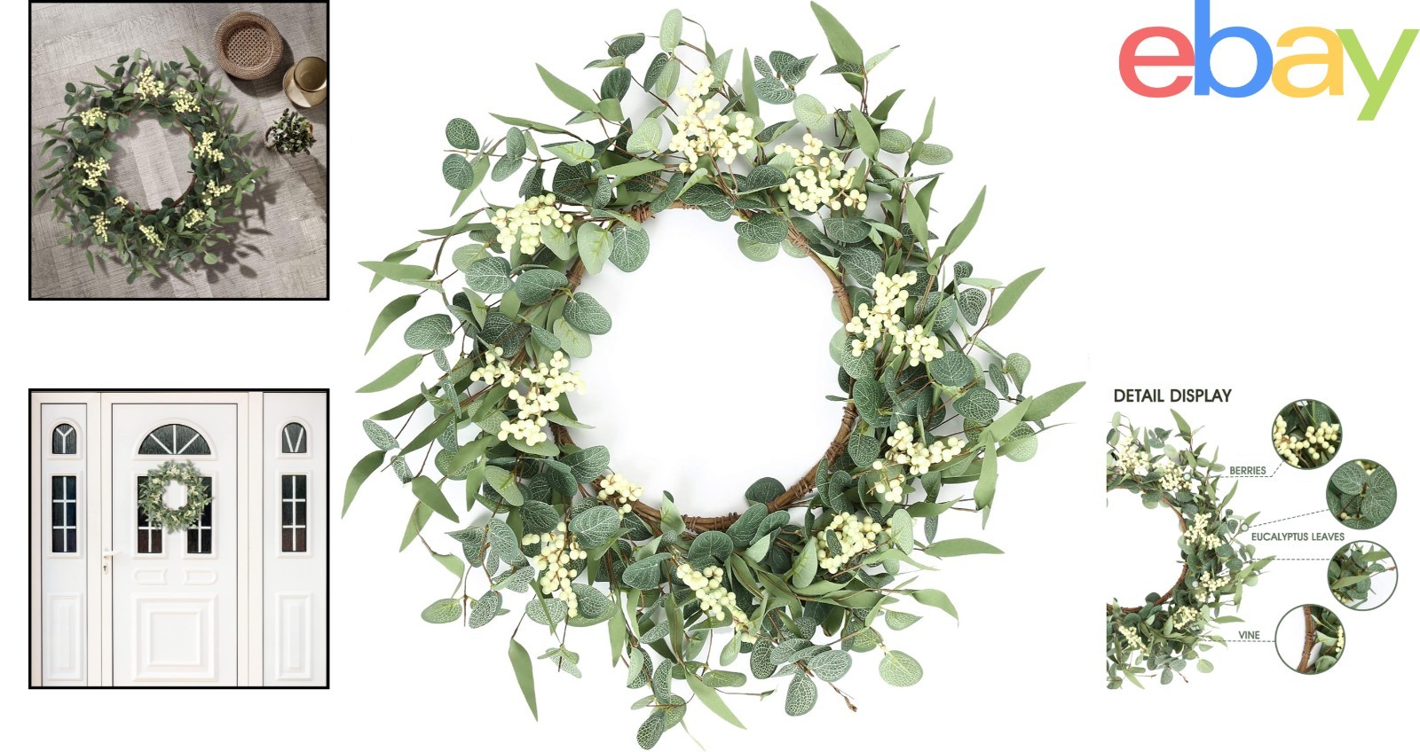 20-Inch Eucalyptus Wreath for Front Door, Window or Porch – All Seasons Decor
