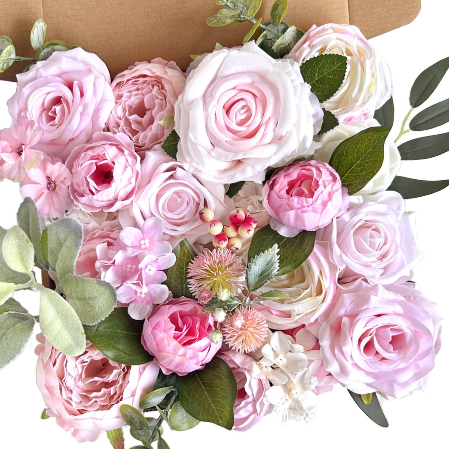 Blush Pink Artificial Flowers Combo Box Set Light Pastel Silk Roses with Stem…