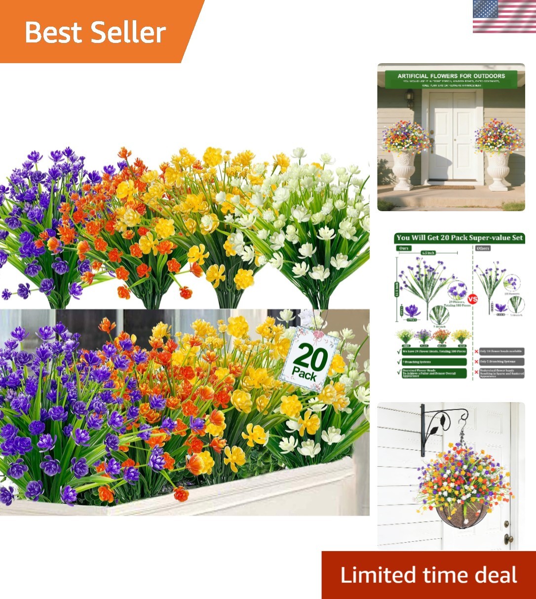 Eco-Friendly 20 Bundles Colorful Artificial Flowers for Stunning Decor Touch