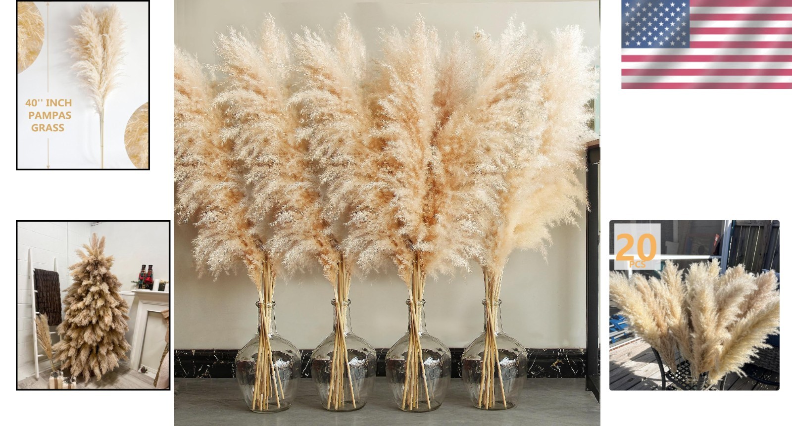Versatile 20 Stems of 40-Inch Pampas Grass – Perfect for Events and Parties