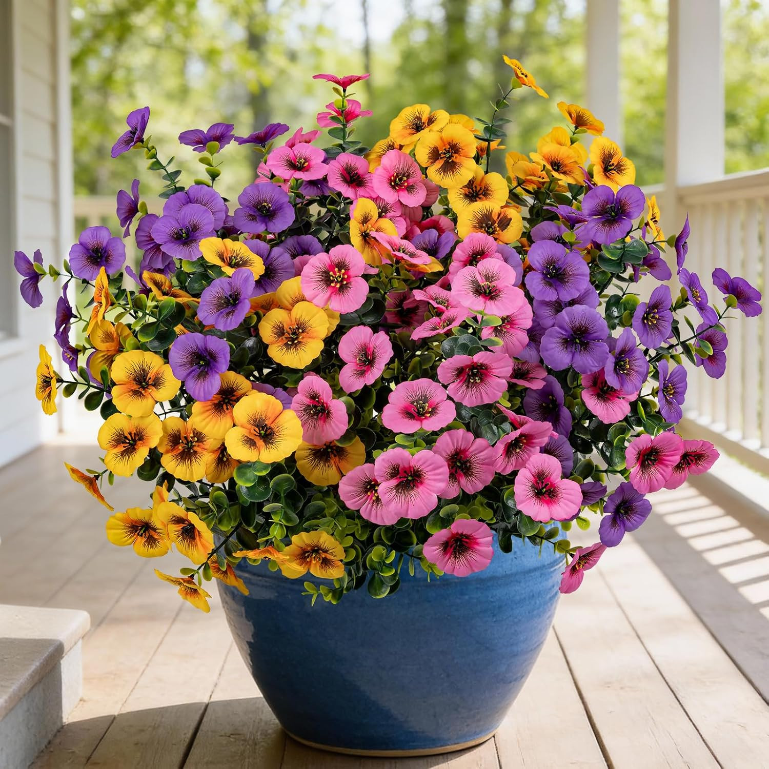 17 Inch Artificial Faux Pansy Flowers for Outdoor,Fake Pansies Flowers with Euca