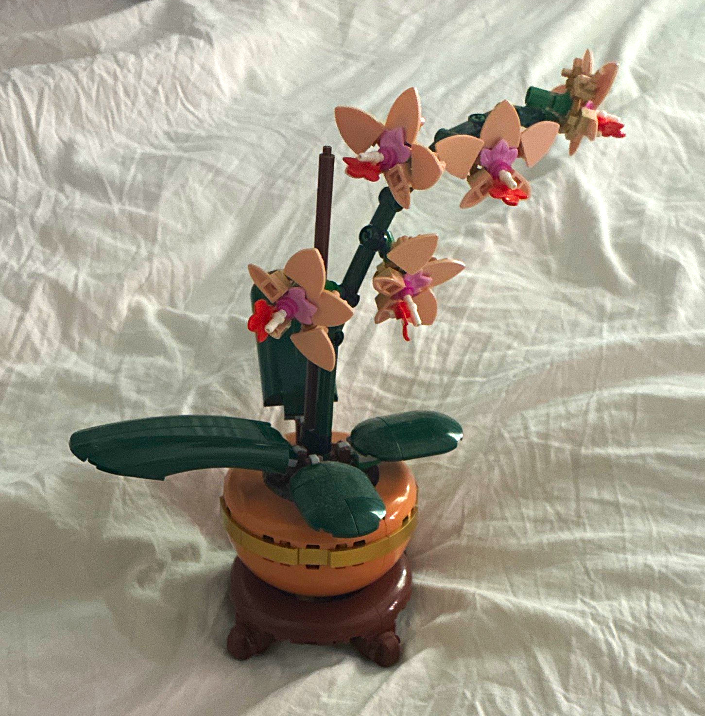 Artificial Pink & Green Orchid Flower Arrangement Centerpiece in Pot, Plastic