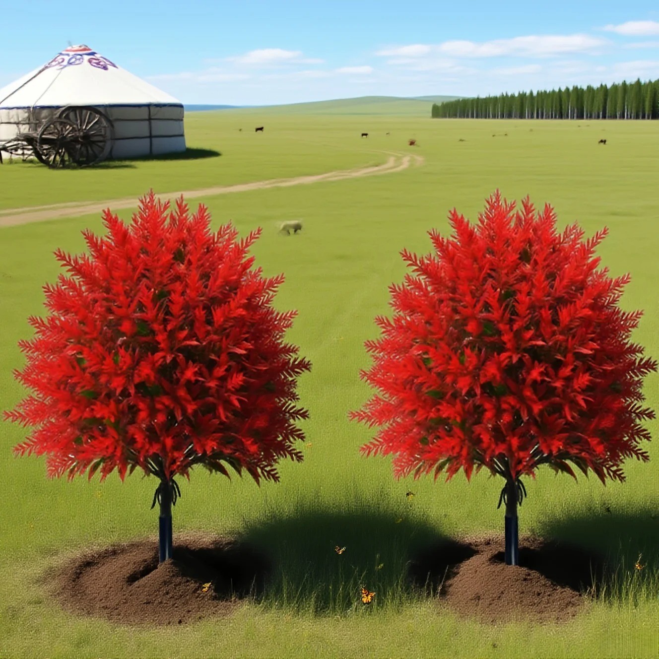 Red Lavender Artificial Ground Stake Flowers no pot 45 cm 17.72 inch
