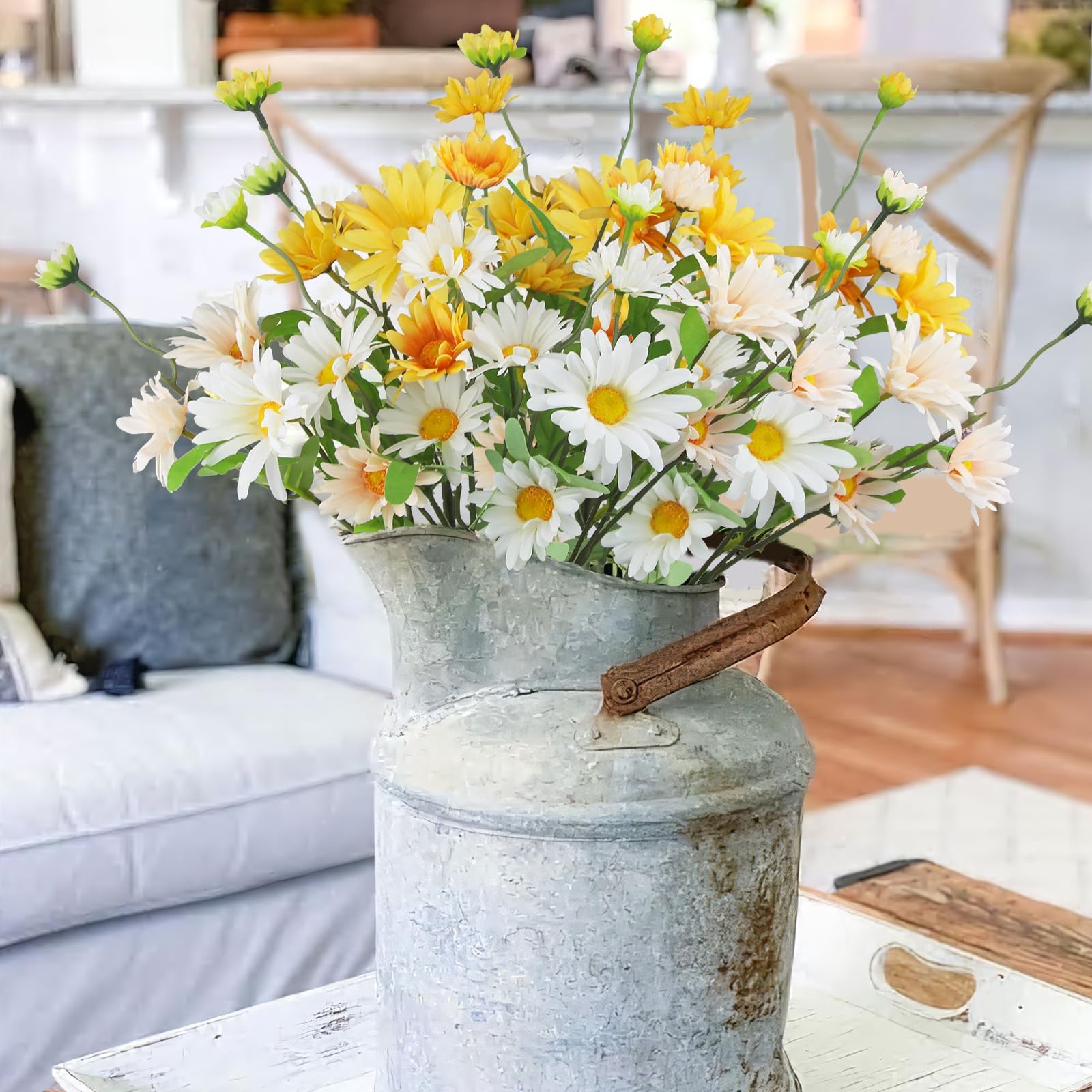 6 Pcs Artificial Daisy Flowers Silk Flower Outdoor UV Resistant Artificial Wi…