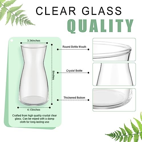 6 Pcs 8” Tall Flower Vase Wide Mouth Crystal Glass Boho Decorative 1 Clear